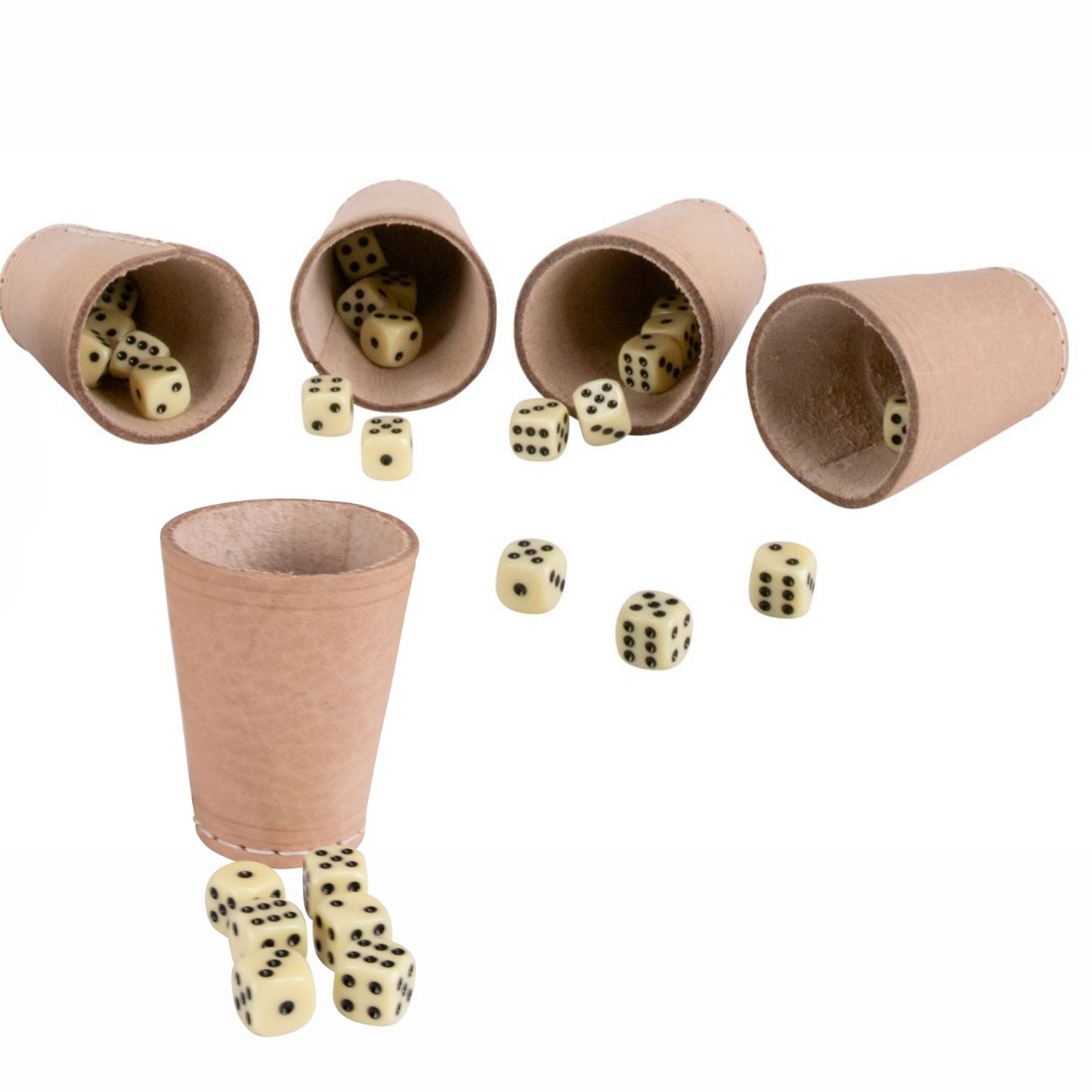 GICO 5 Stück Würfelbecher (echt Leder) Standard (9 cm) mit 6 Würfeln -  5902-5
