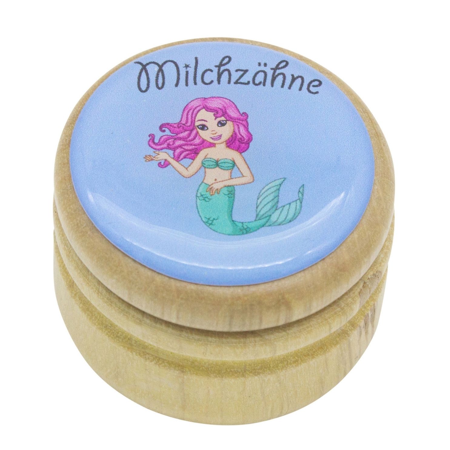 Milchzahndose Meerjungfrau Zahndose Milchzähne Bilderdose aus Holz mit Drehverschluss 44 mm ( Meerjungfrau ) - 7023