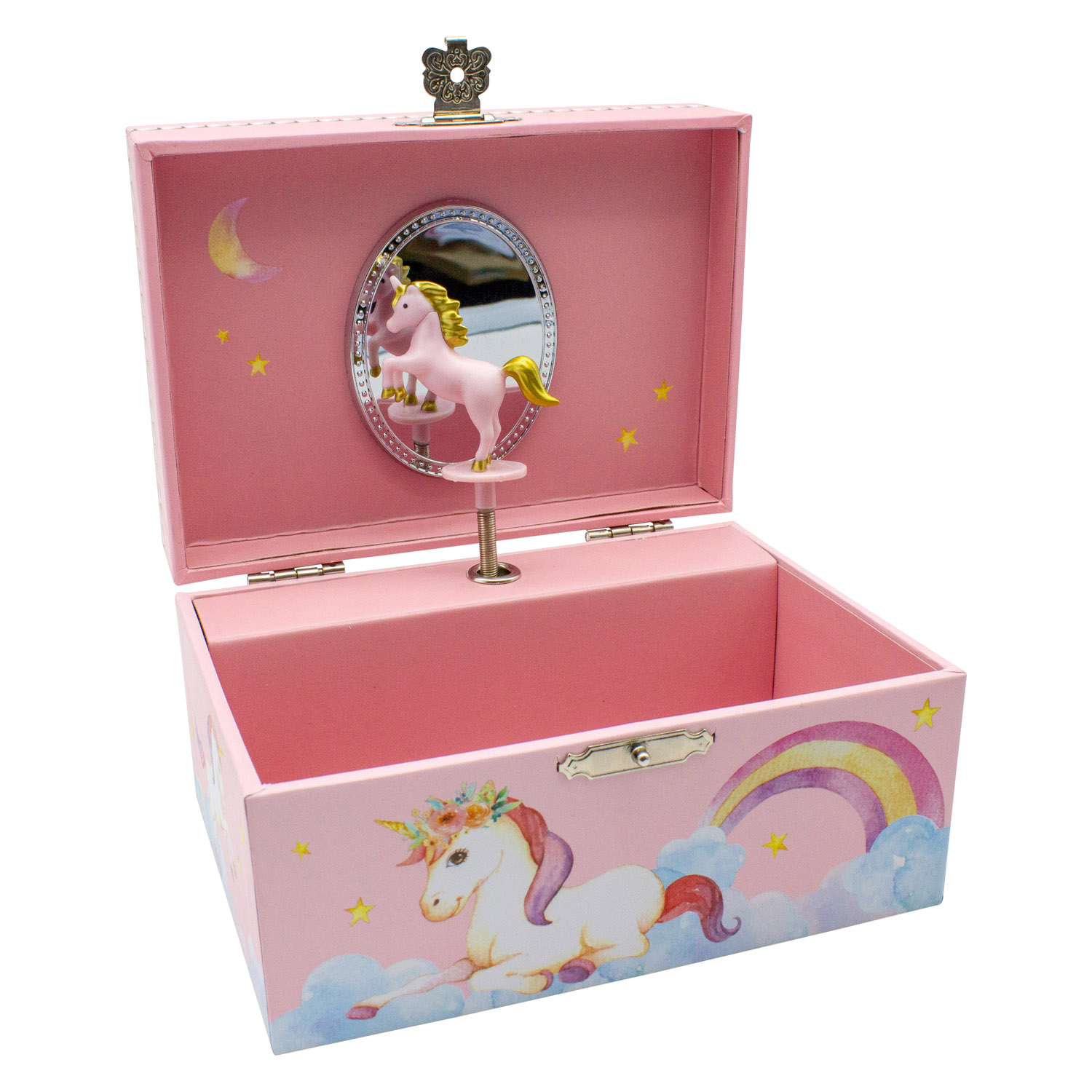 GICO Kinder Spieluhr Schmuckkästchen für Mädchen Schmuckbox pink, Einhorn - Melodie: Schwanensee - 92059