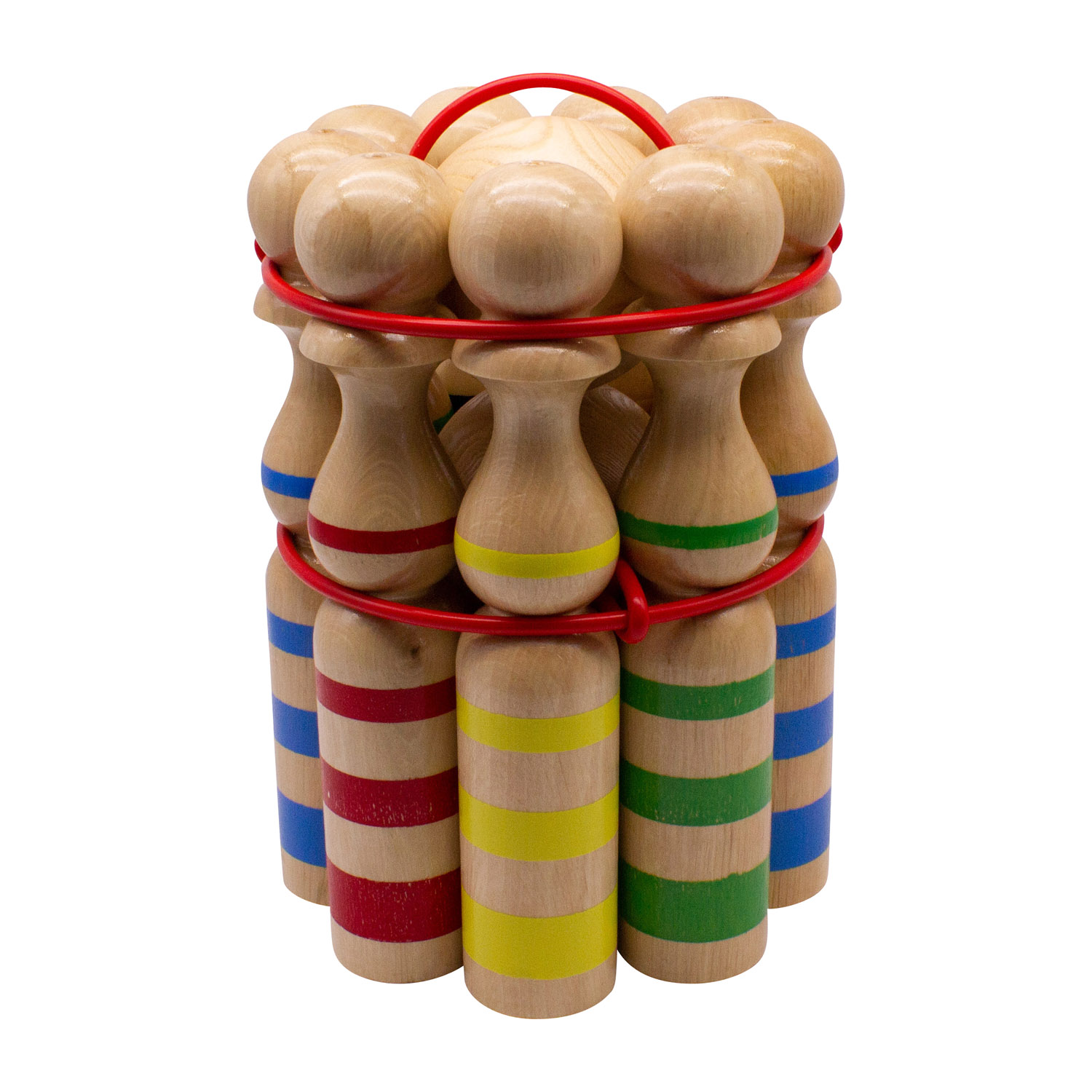 Kegelspiel Kegel Set Bowling 24 cm aus Holz groß für Kinder und Erwachsene - Massivholz 24 cm, gestreift - 3025