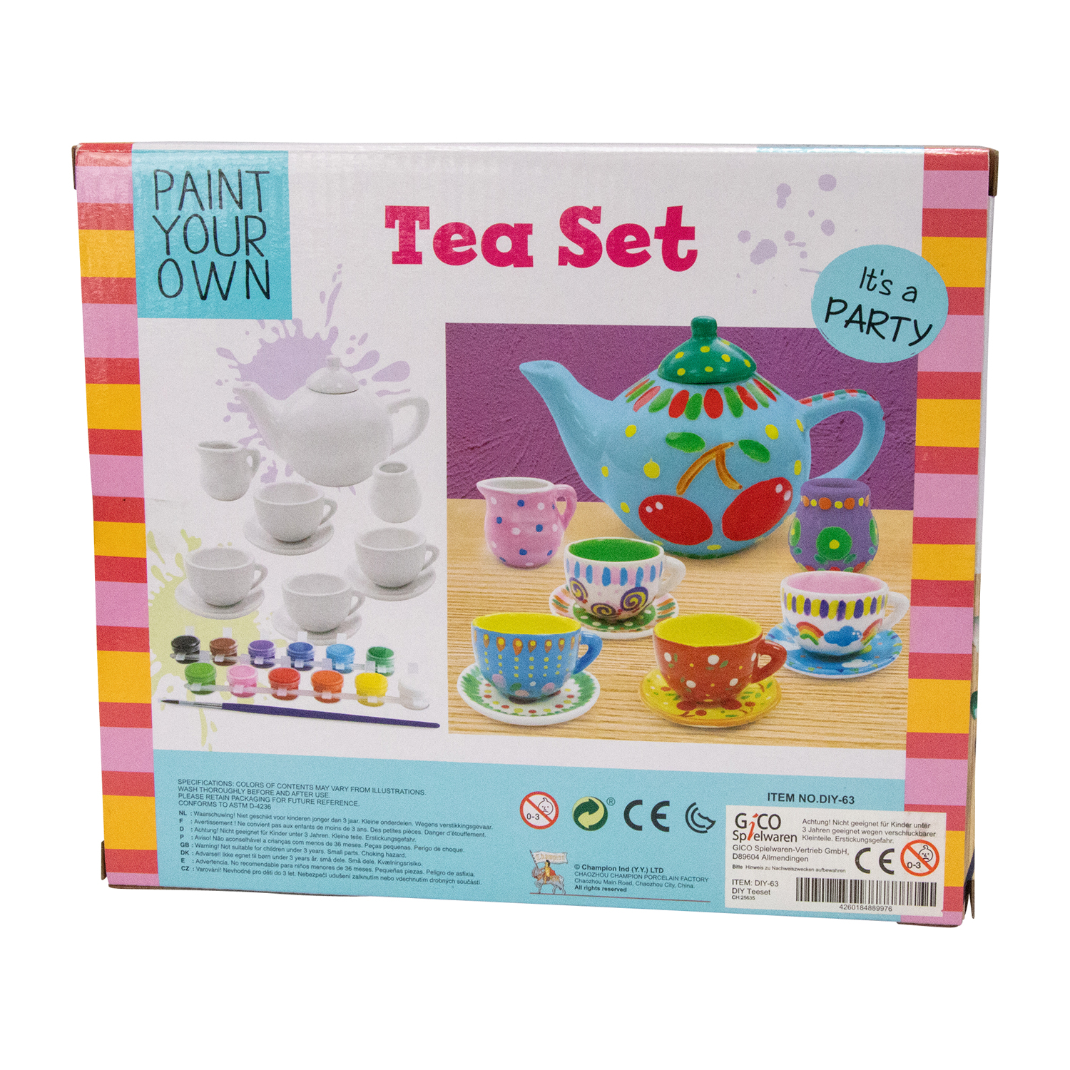 GICO Kinder DIY Tee Set Teeservice zum Bemalen Mädchen Jungen Kinder Geschenk Teeset Bastelset zum selber basteln und gestalten DIY-63