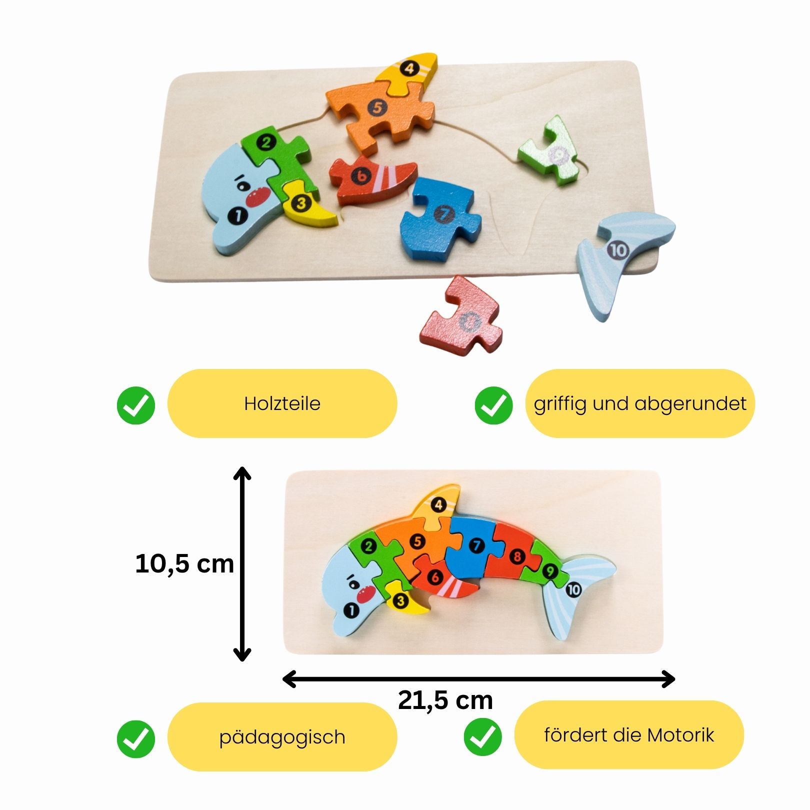 Holzpuzzle Delfin mit Zahlen von 1 bis 10- 3911