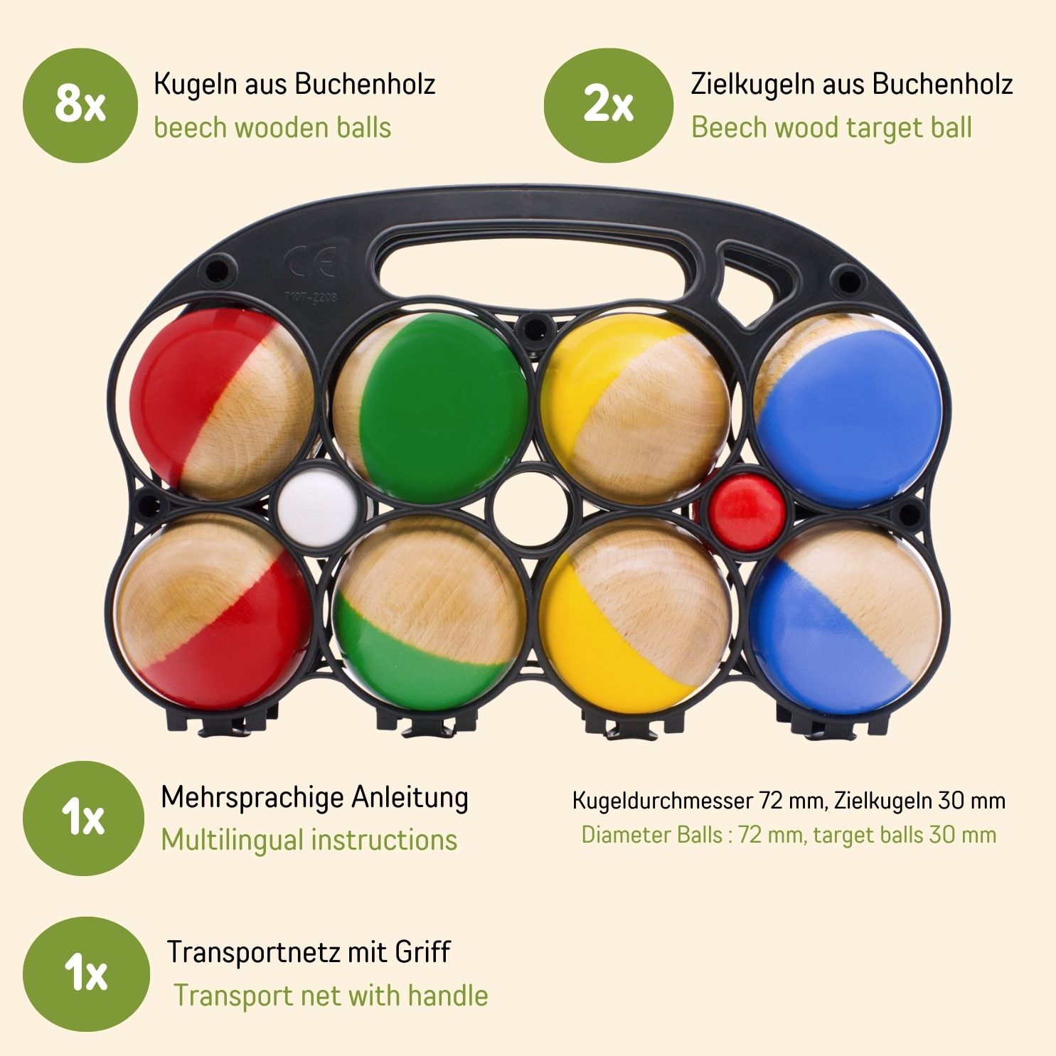 GICO Boccia Spiel 8er aus Massivholz, Durchmesser 7 cm 3011