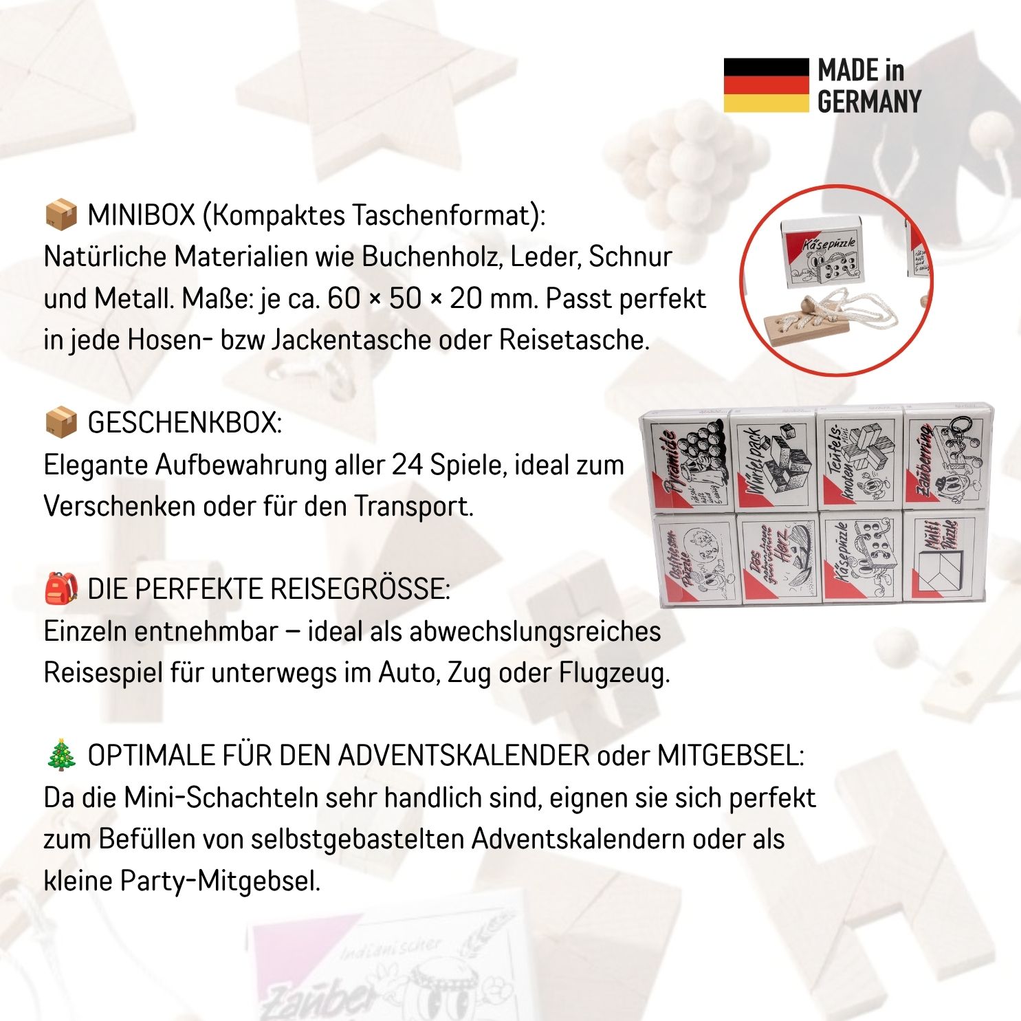 GICO Knobelspiel Klassiker Set 5 - 24 Geduldspiele für den Adventskalender in Geschenkverpackung - 2184