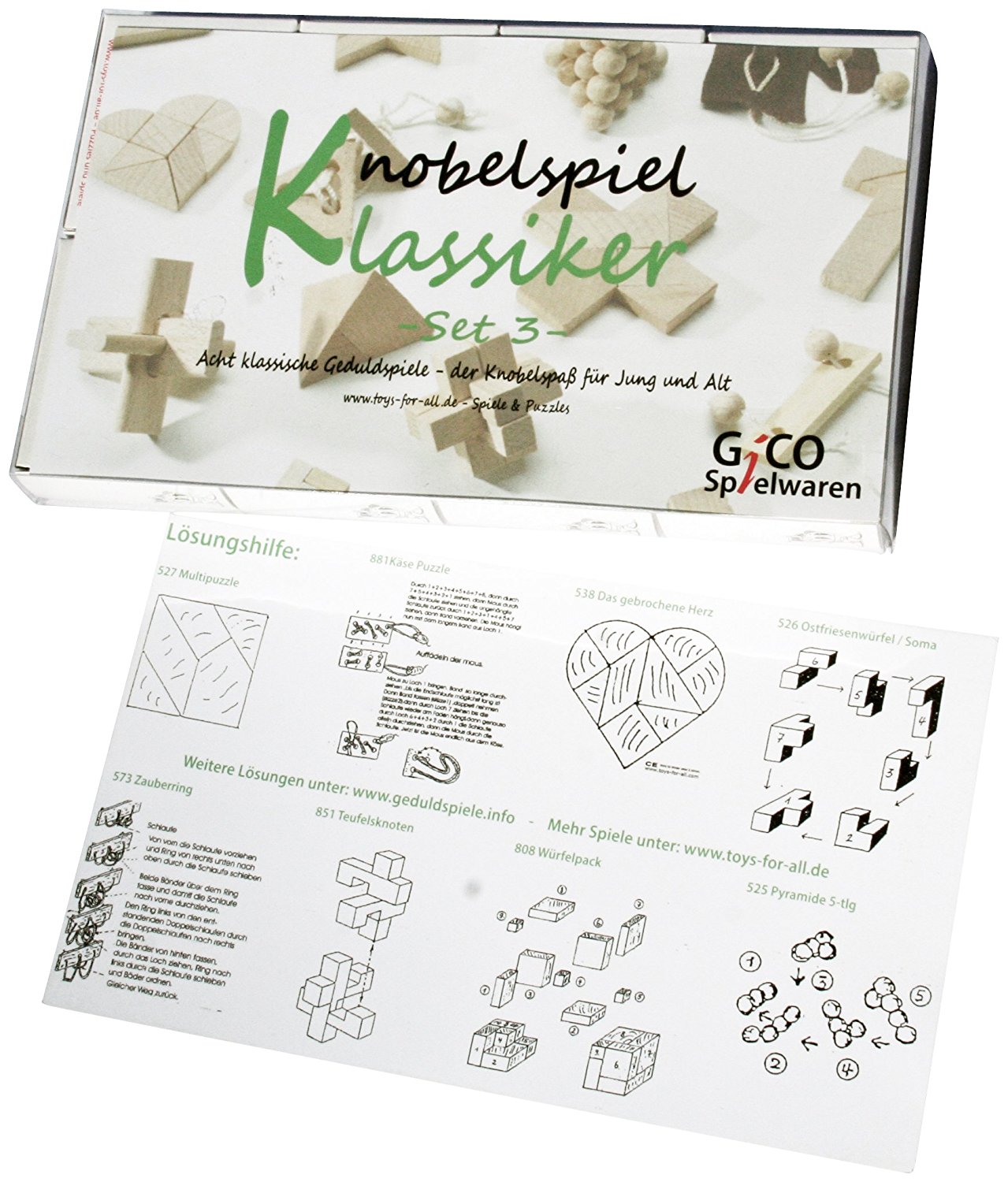 GICO Knobelspiel Klassiker Set 3 - 8 Geduldspiele in Geschenkverpackung - 2182