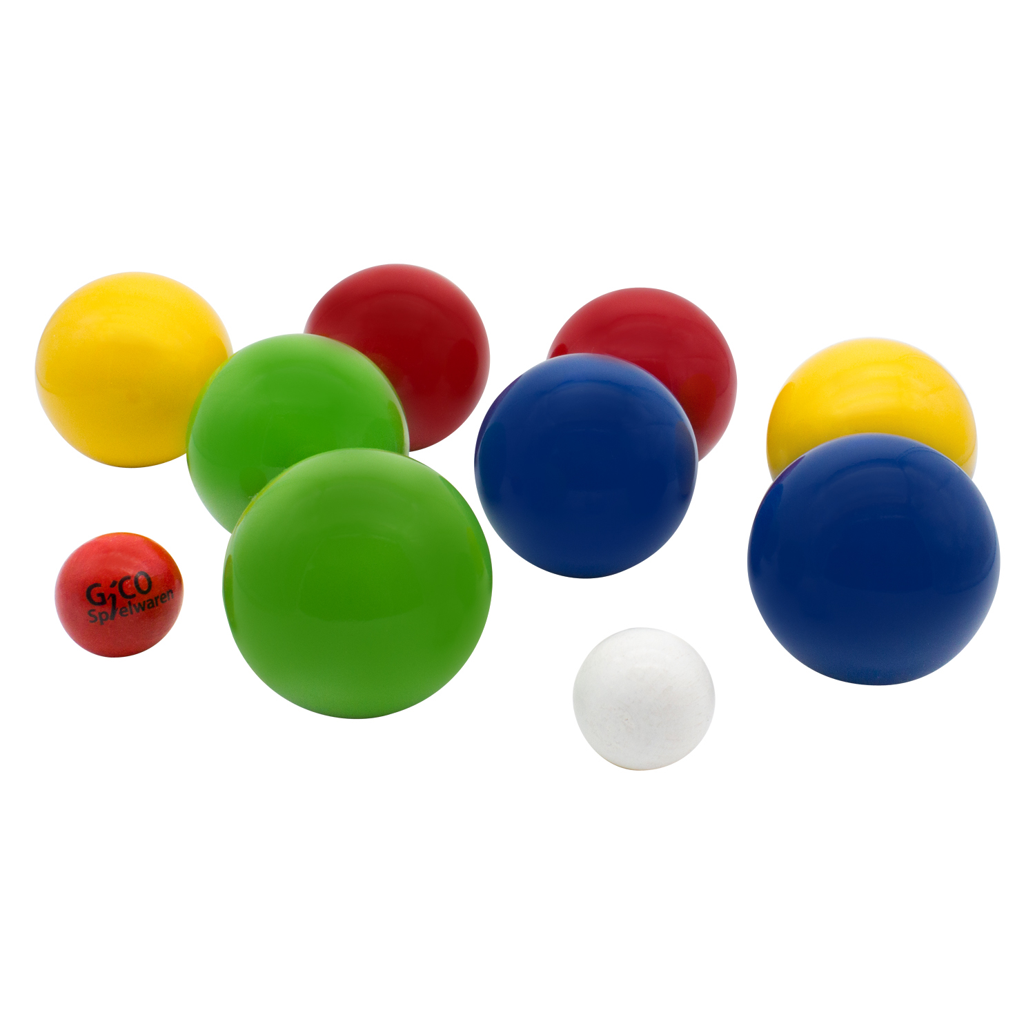 GICO Boccia Spiel aus Holz, vollfarben lackiert mit 8 Kugeln, Durchmesser 7 cm - 3013