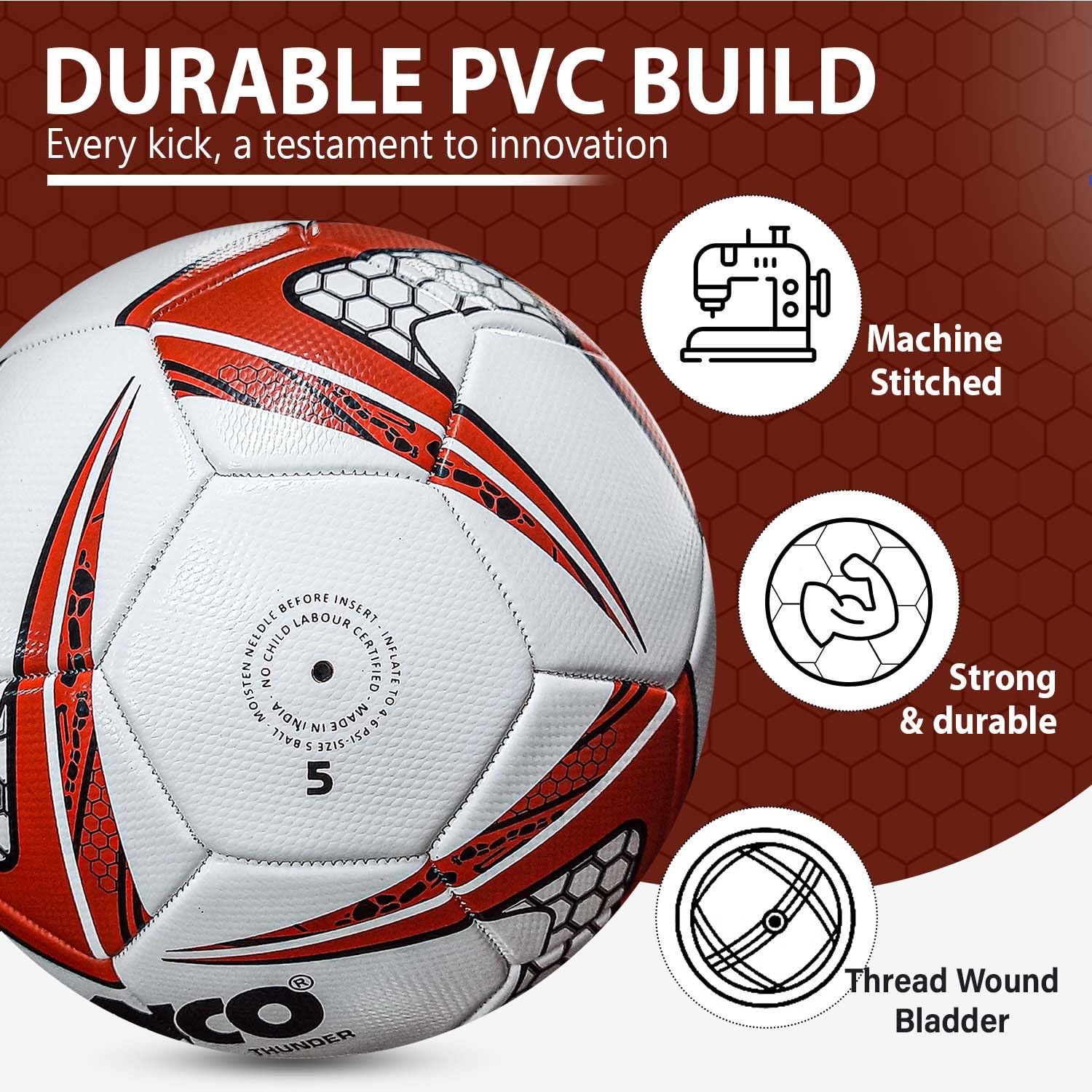 Synco Thunder Fußball – Größe 5  vernäht 32 Panel Ball 1008