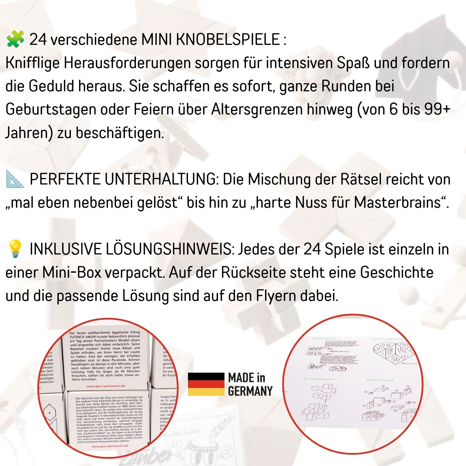 GICO Knobelspiel Klassiker Set 5 - 24 Geduldspiele für den Adventskalender in Geschenkverpackung - 2184