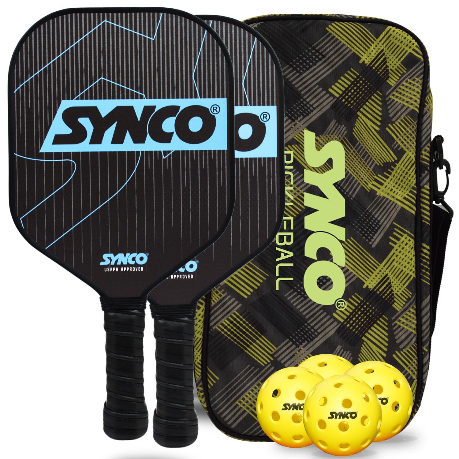 Synco Pickleball Set 2 Fiberglas Schläger & 2 Pickleball 1061