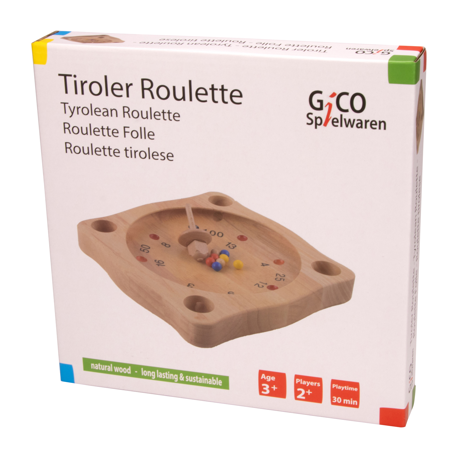 Tiroler Roulette aus Holz mit Kreisel und Holzkugeln, Bauernroulette 22 x 22 cm - 7958