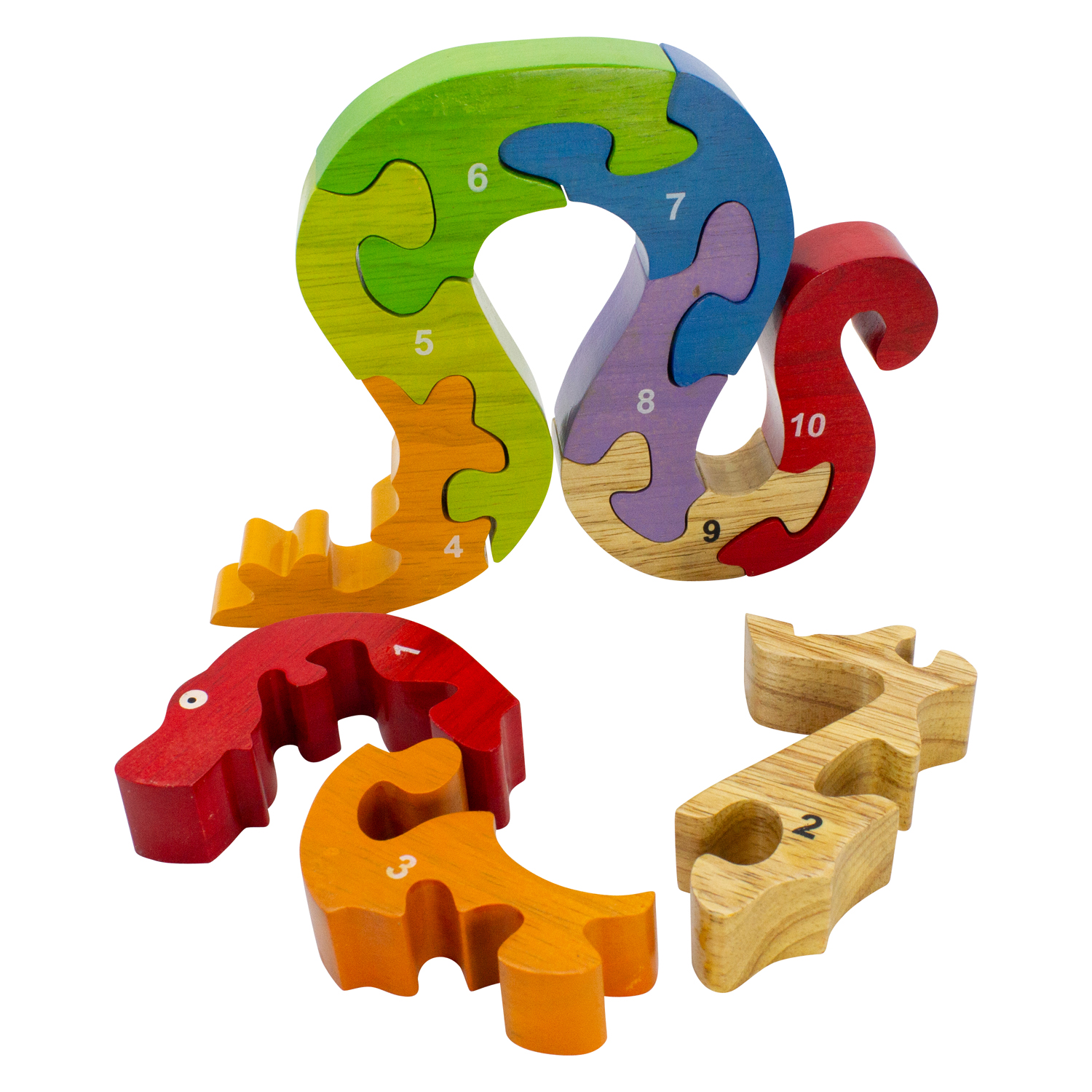 1-10 Zahlen Puzzle Schlange Zahlenpuzzle für Kinder 10 -tlg Holz lasiert - 2905