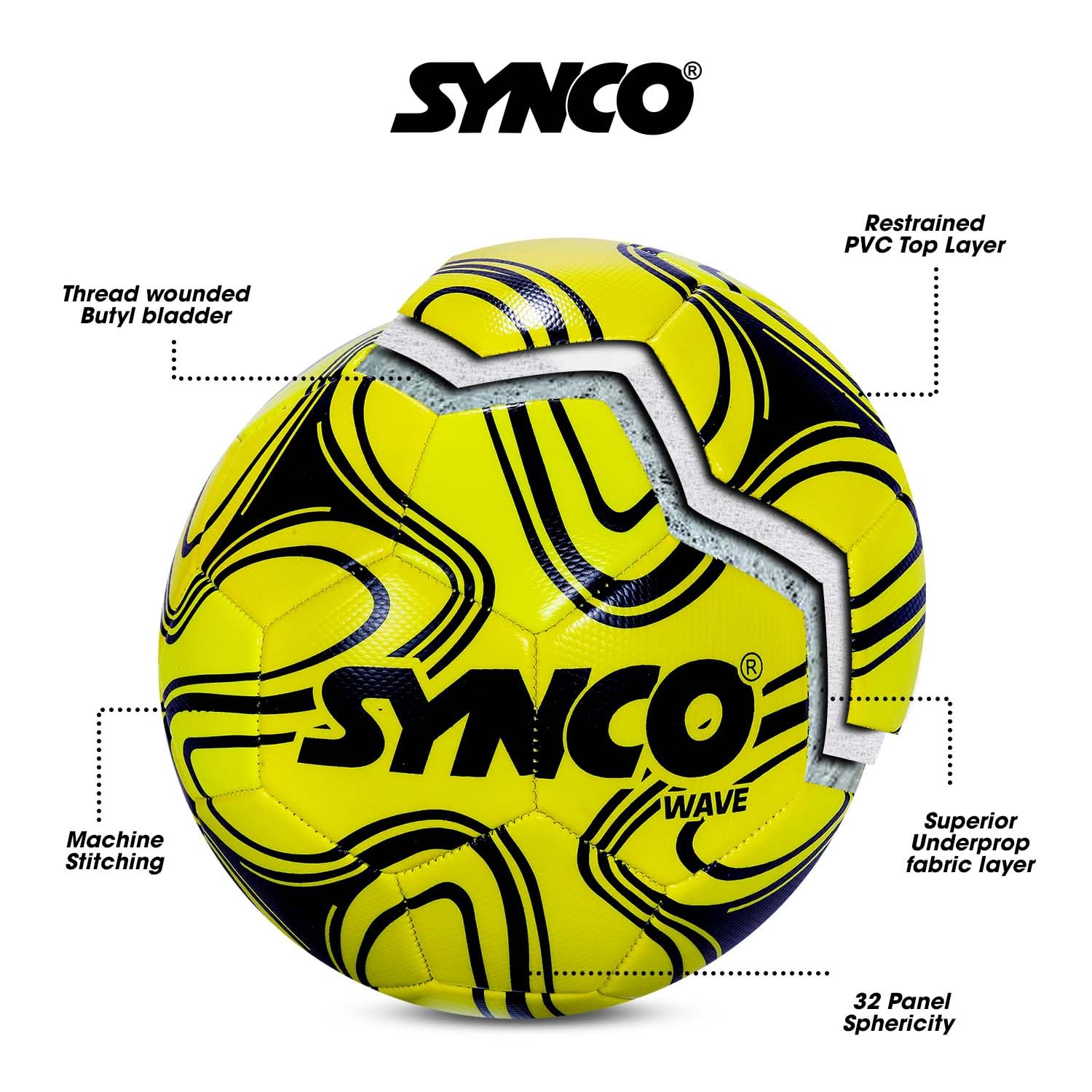 Synco Fußball Wave – Größe 5 Trainings- & Übungsball 32 Panels-1010