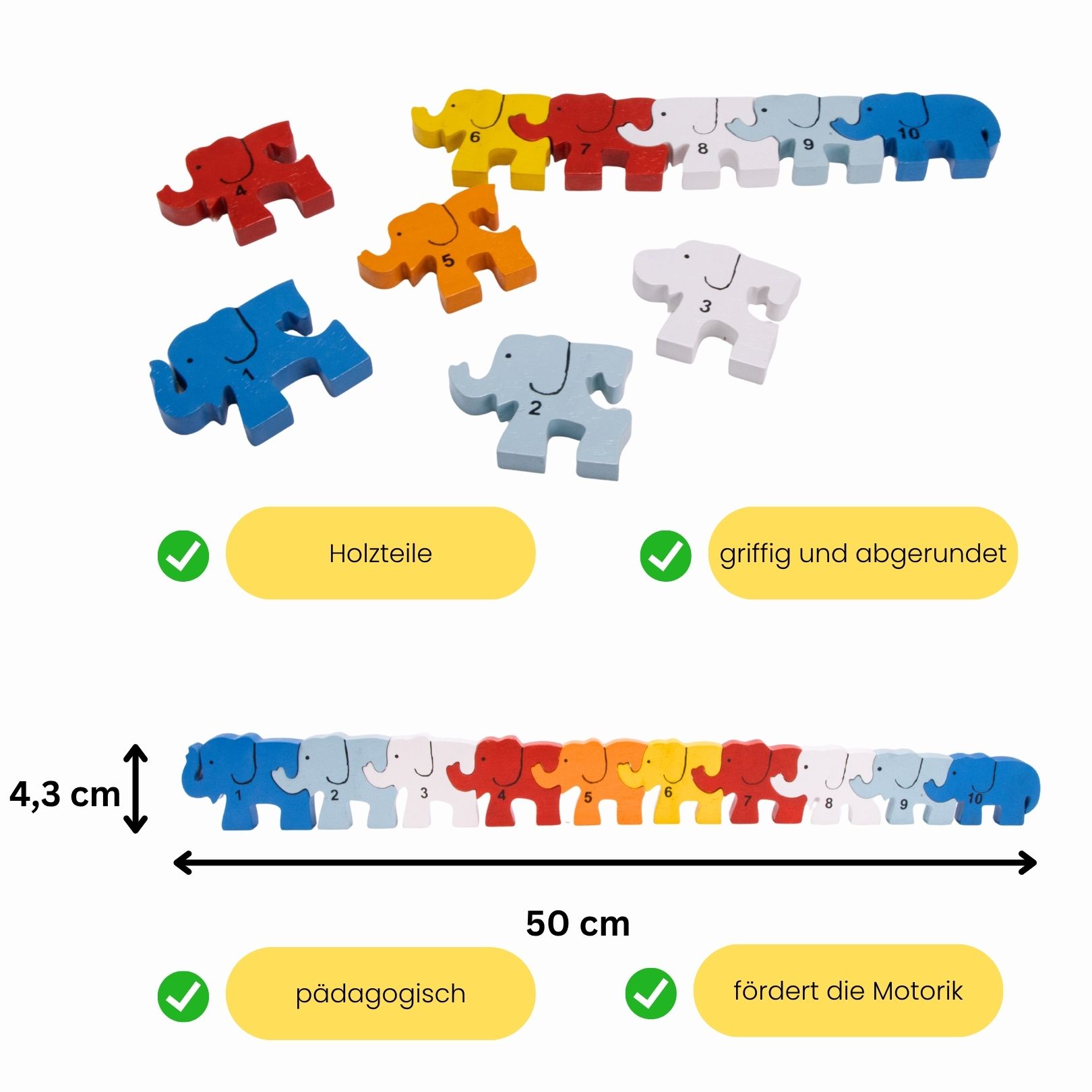 Holzpuzzle Elefantenherde mit Zahlen von 1 bis 10- 3920