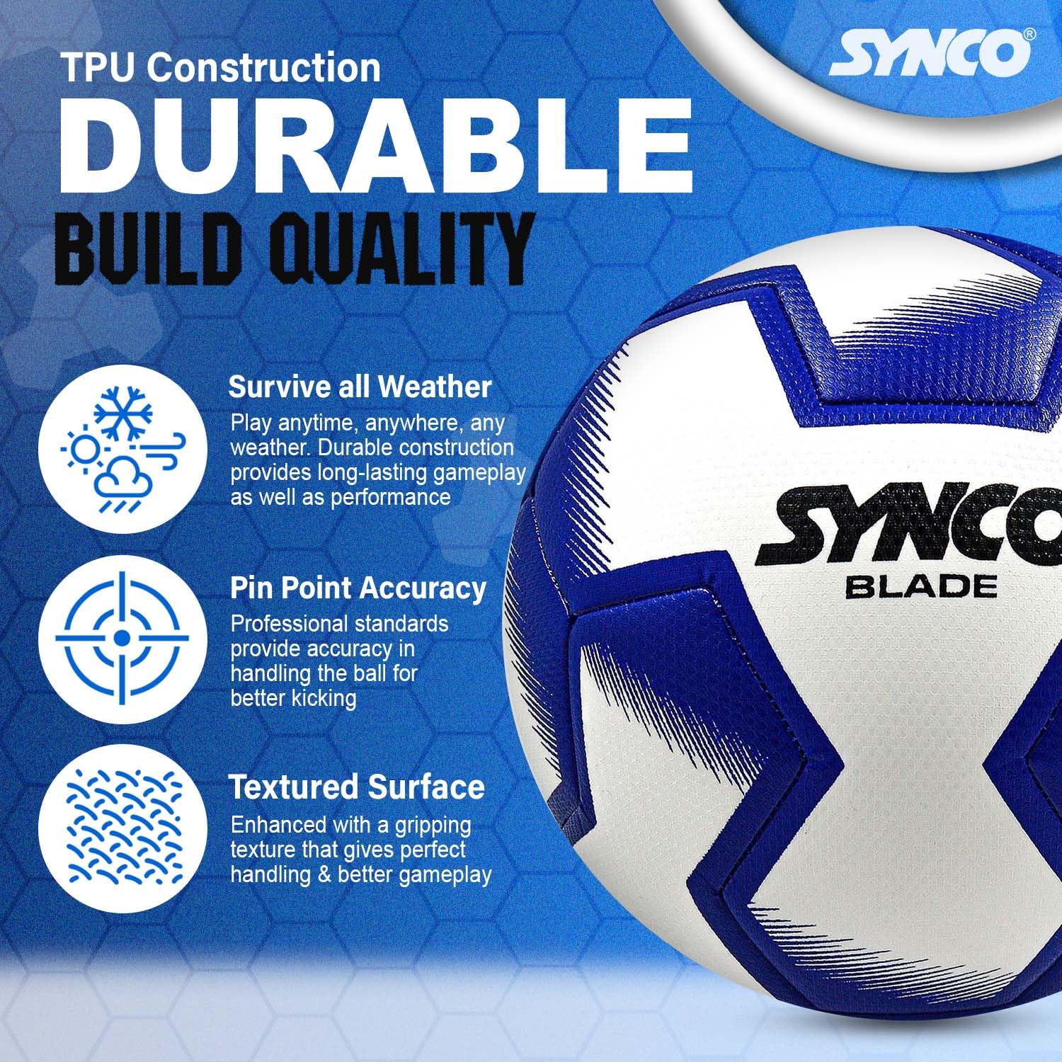 Synco Blade Hybrid Fußball | 8-Panel-TPU, weiß Größe 5-1004