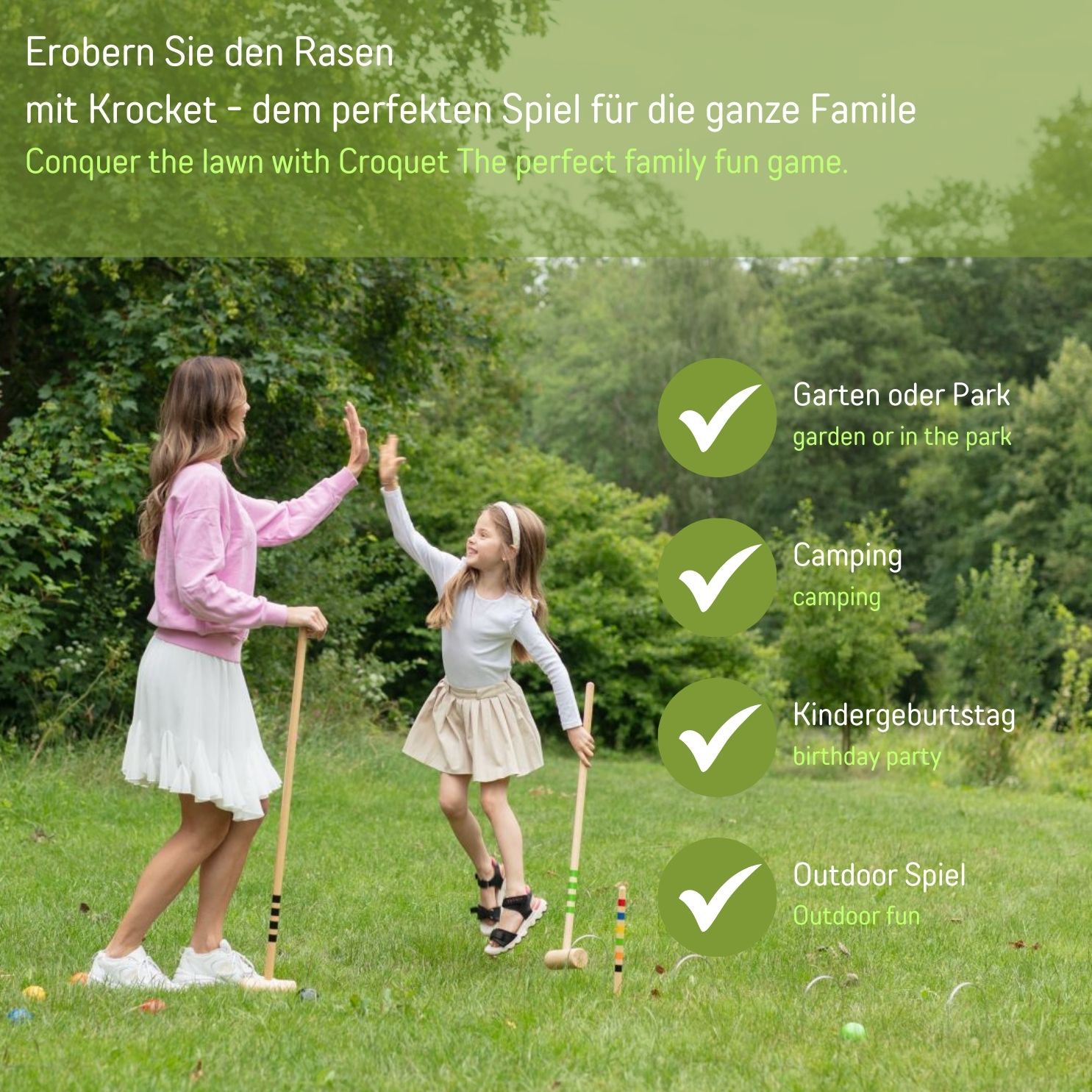 GICO Krocket Set Family 6 Spieler Transportwagen  2x100cm,4x80 cm -3111