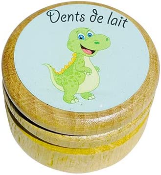 GICO Boite à dents de lait en bois pour en différents modèles pour garçons et filles avec couvercle à vis de 44 mm (Dinosaure) 7014F