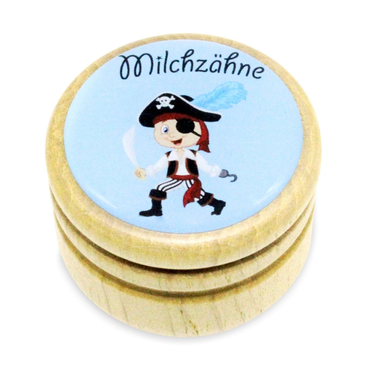 Milchzahndose Pirat Zahndose Milchzähne Bilderdose aus Holz mit Drehverschluss 44 mm ( Pirat ) - 7010