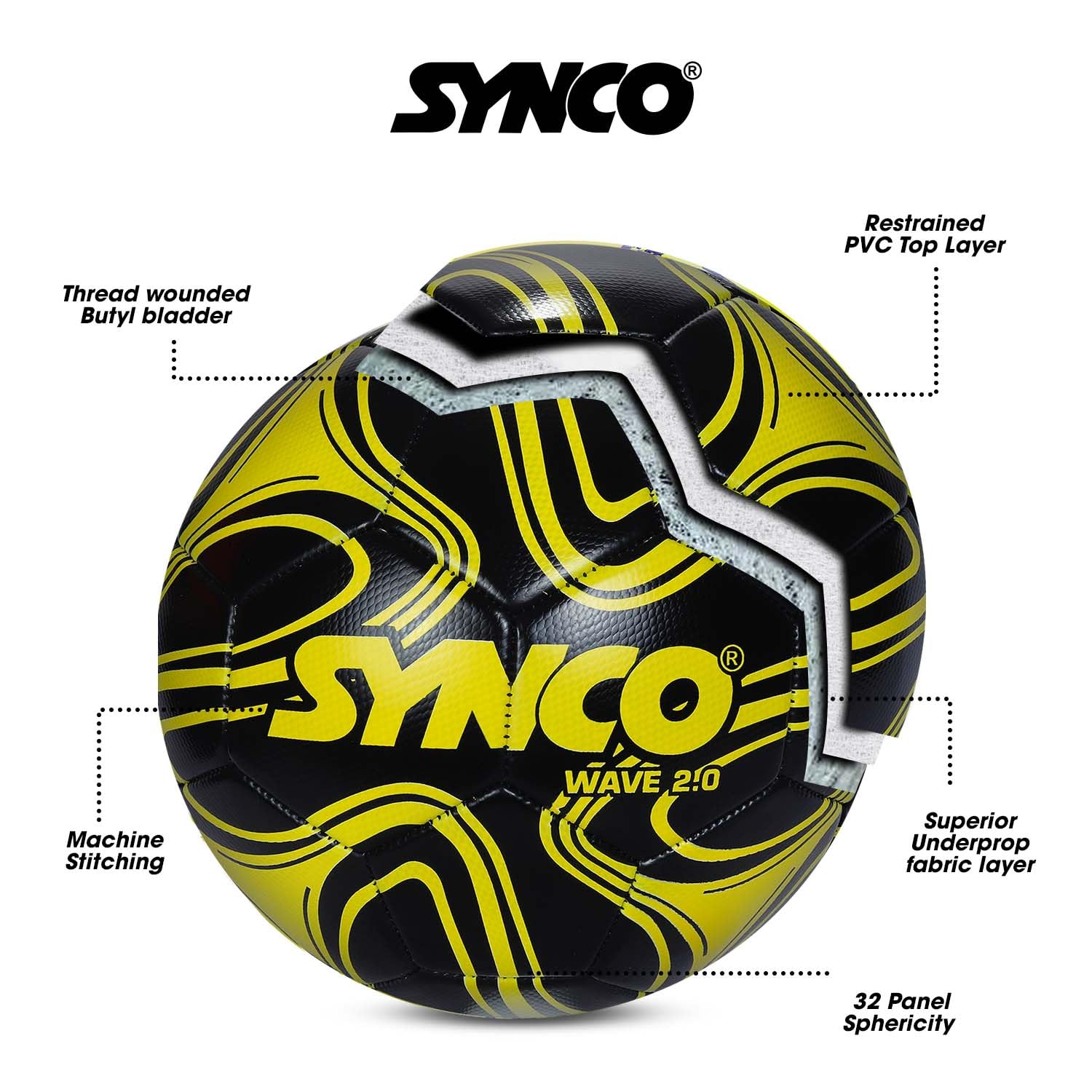 Synco Fußball Wave 2.0  Größe 5 Robustes PVC Naturrasen-1011