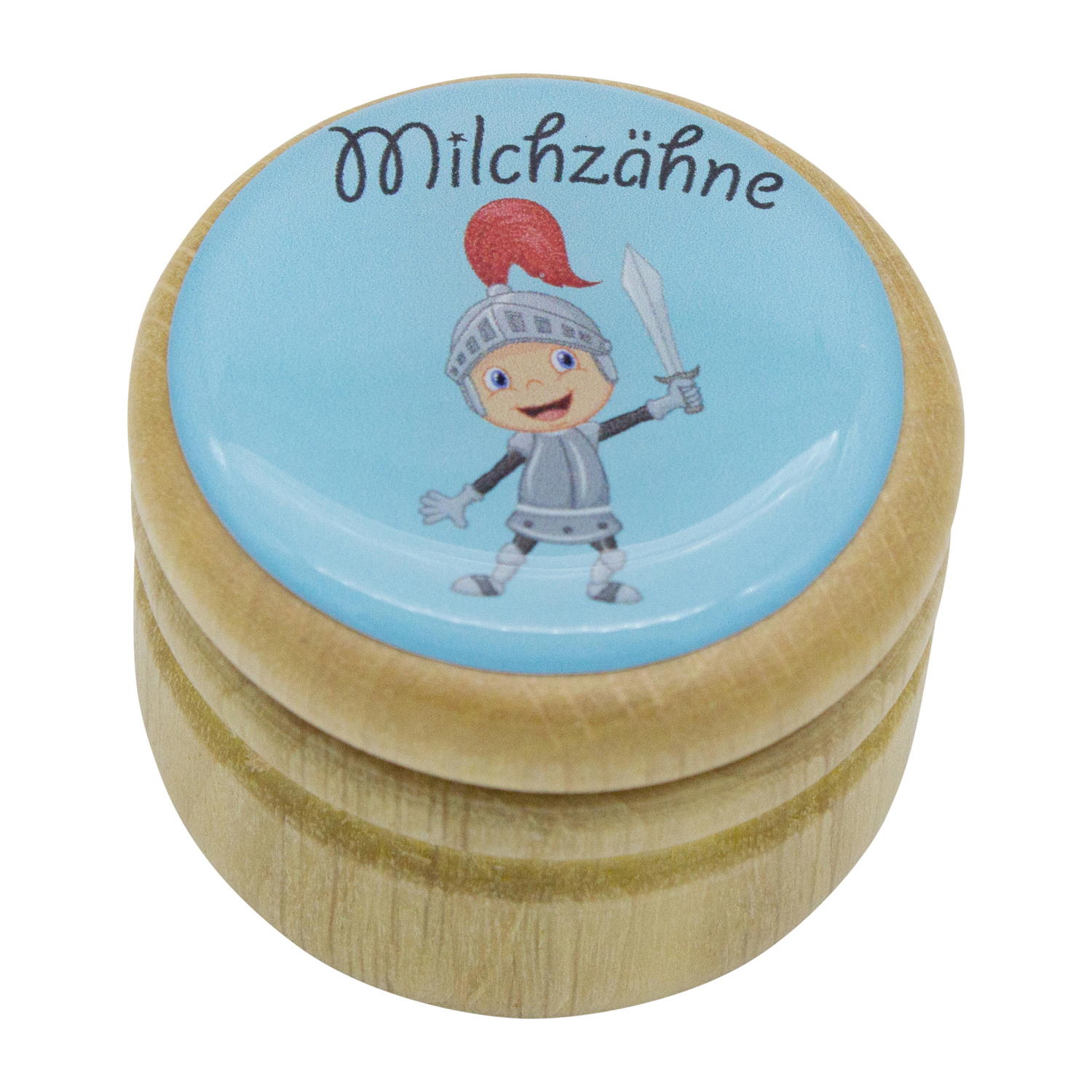 Milchzahndose Ritter Zahndose Milchzähne Bilderdose aus Holz mit Drehverschluss 44 mm ( Ritter ) - 7024