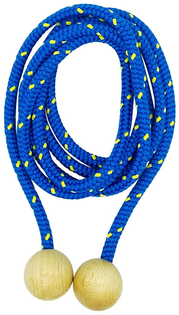 GICO Springseil aus Holz, buntes Seil, 250 cm, Holzkugeln Springseil Hüpfseil Seilspringen - Qualität Made in Germany - 3007 blau