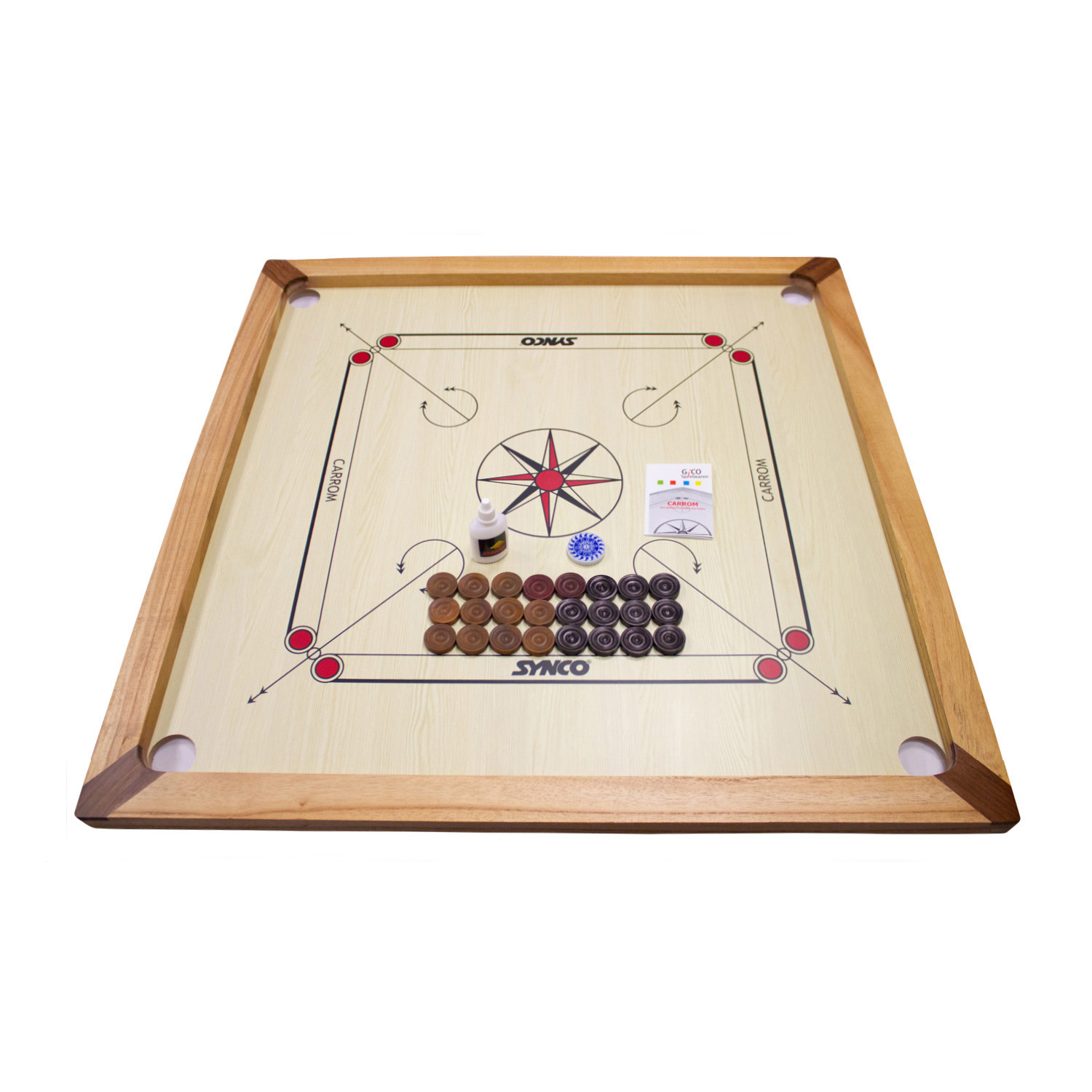 GICO Carrom Board Turnier 83 cm - Spielbrett Komplettset mit Steinen, Tasche & Gleitpulver 2983
