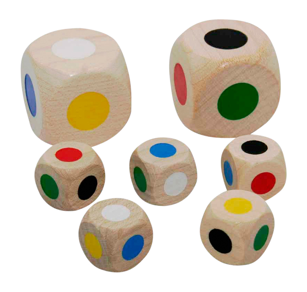 Farbwürfel Set aus Holz - 2 x 30mm,5 x16 mm