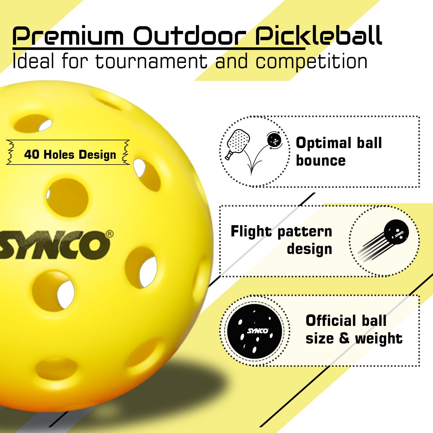 Synco Pickleball Outdoor 40 Loch – Offizielle Größe, 6 St. - 1062
