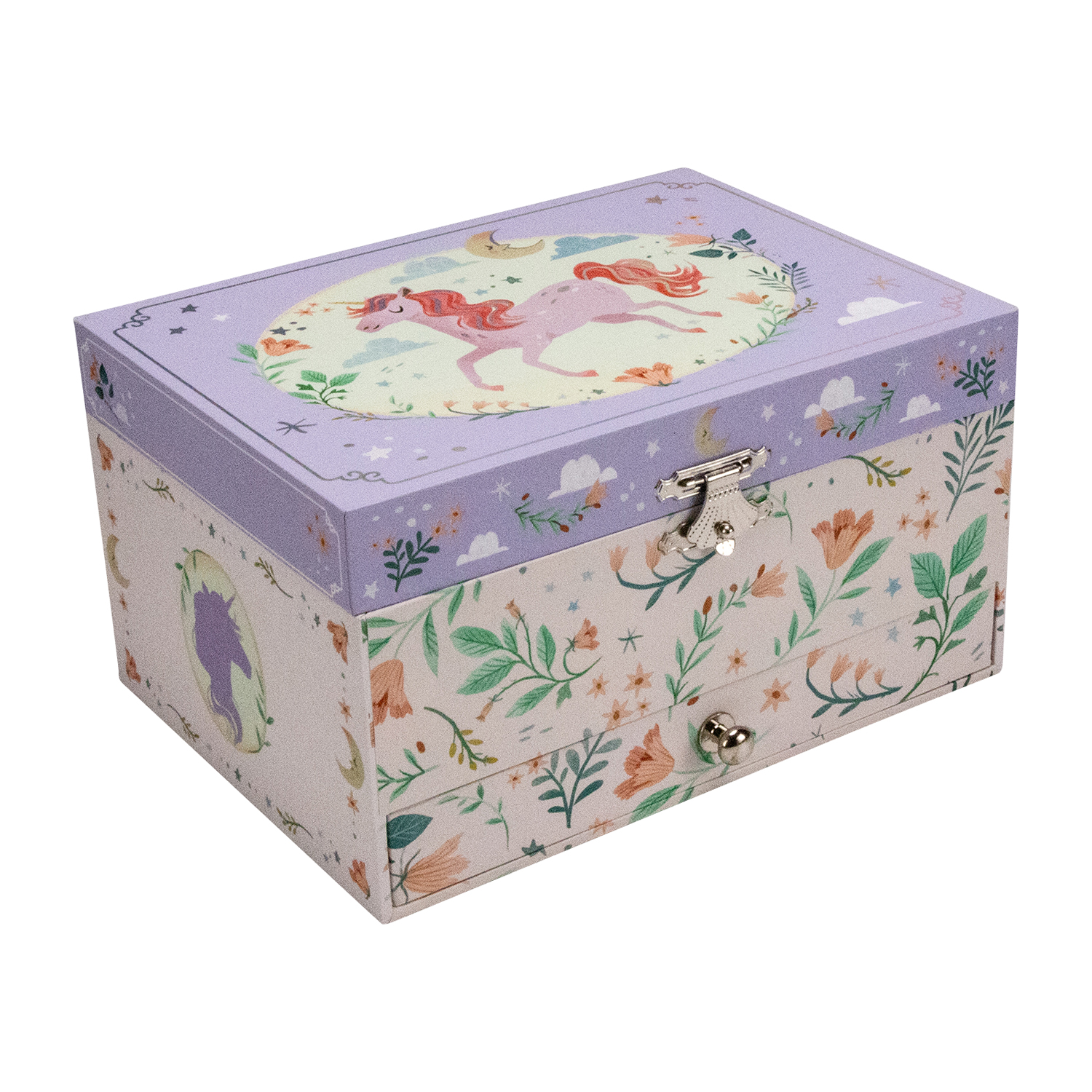 GICO Kinder Musik Schmuckkästchen für Mädchen Schmuckbox Einhorn mit Schublade Melodie: Schwanensee - 92067