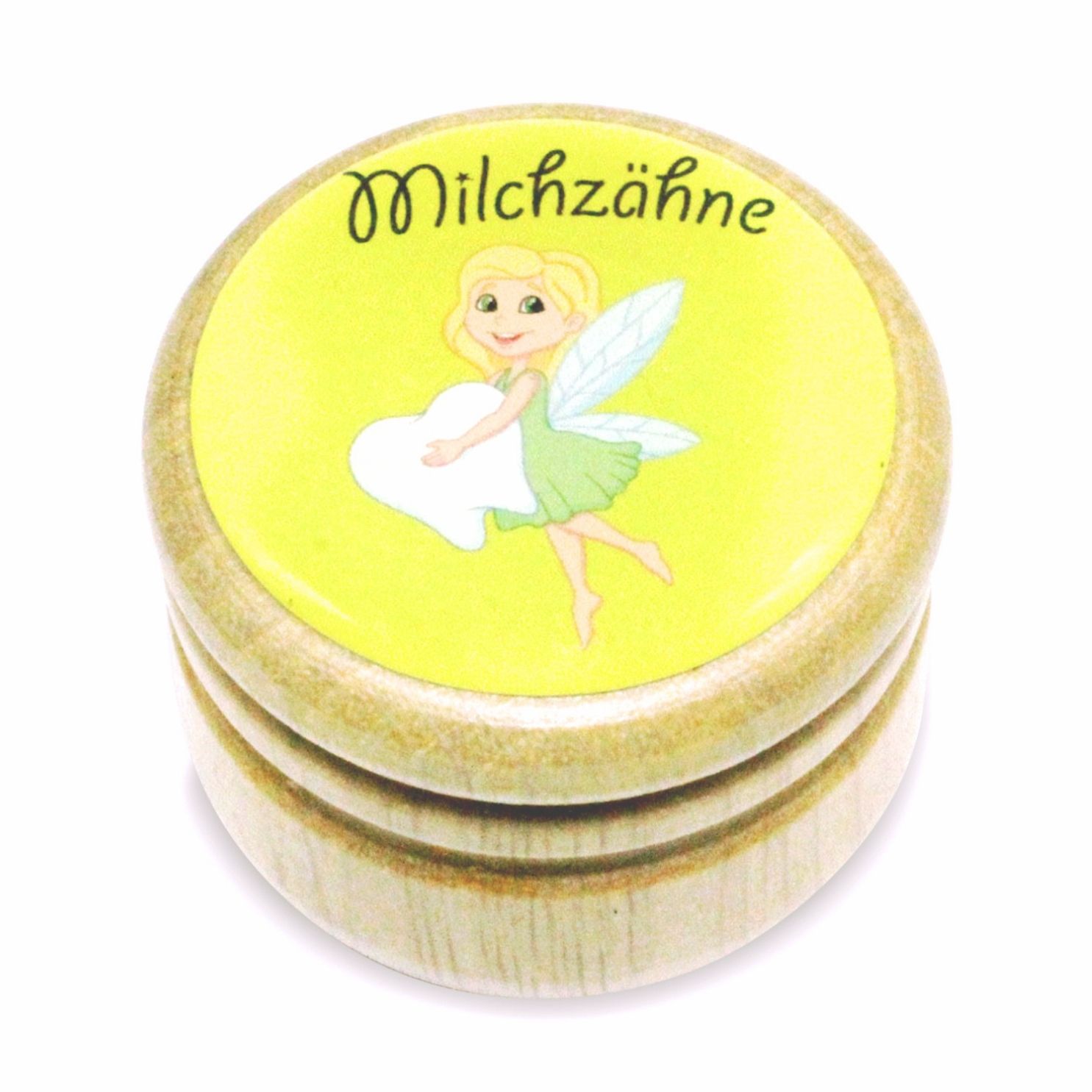 Milchzahndose Zahnfee Zahndose Milchzähne Bilderdose aus Holz mit Drehverschluss 44 mm ( Zahnfee ) - 7015