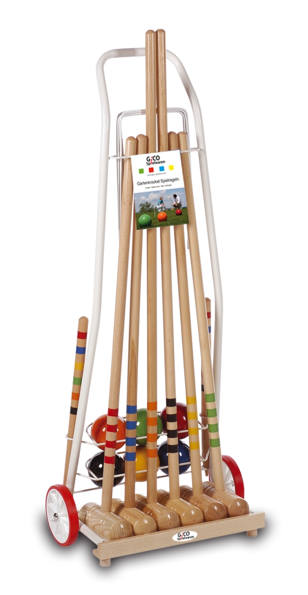 GICO Krocket Set Family 6 Spieler Transportwagen 80&100 cm Schlägerlänge - Qualitätsware made in EU 3136
