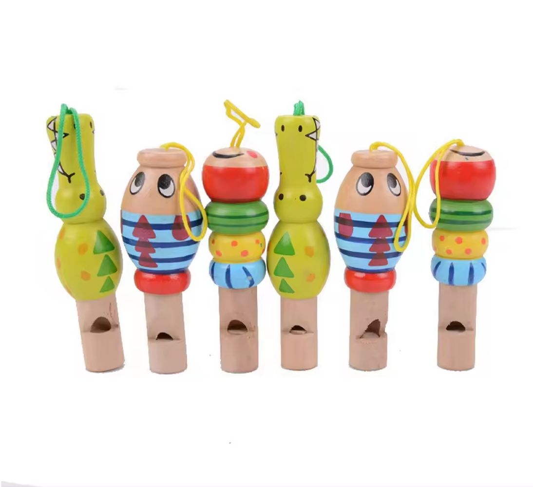Set mit 6 Pfeifen, Tiere aus Holz bunt sortiert - 7941