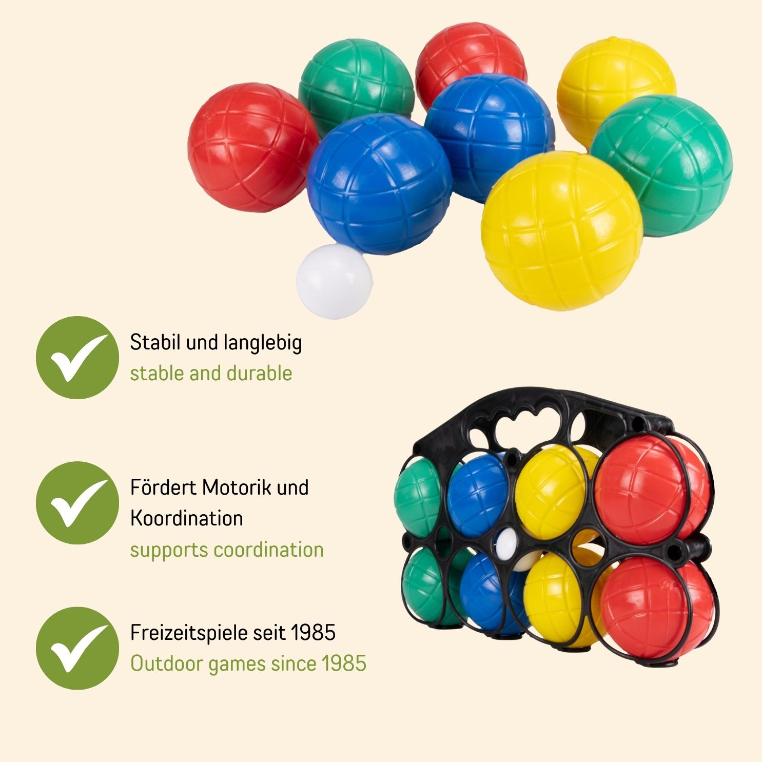 Boccia Spiel für Kinder und Erwachsene mit 8 Kugeln und Tragenetz - 3014