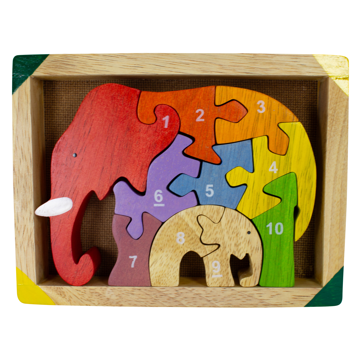 1-10 Zahlen Puzzle Elefant,  Zahlenpuzzle für Kinder 10 -tlg Holz lasiert - 2903