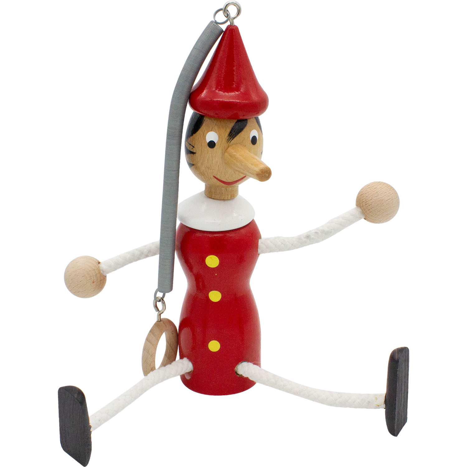 Pinocchio Schwingfigur aus Holz mit Feder, Länge 20 cm + 18 cm Feder- made in Italy- 9007