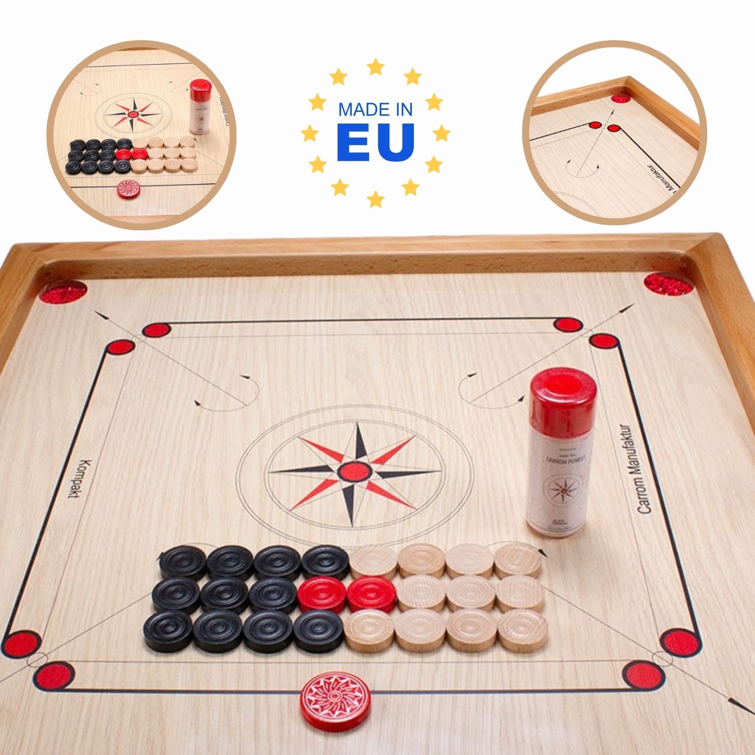 Carrom Manufaktur Board KOMPAKT 66 mit Zubehör- Made in EU - 4001