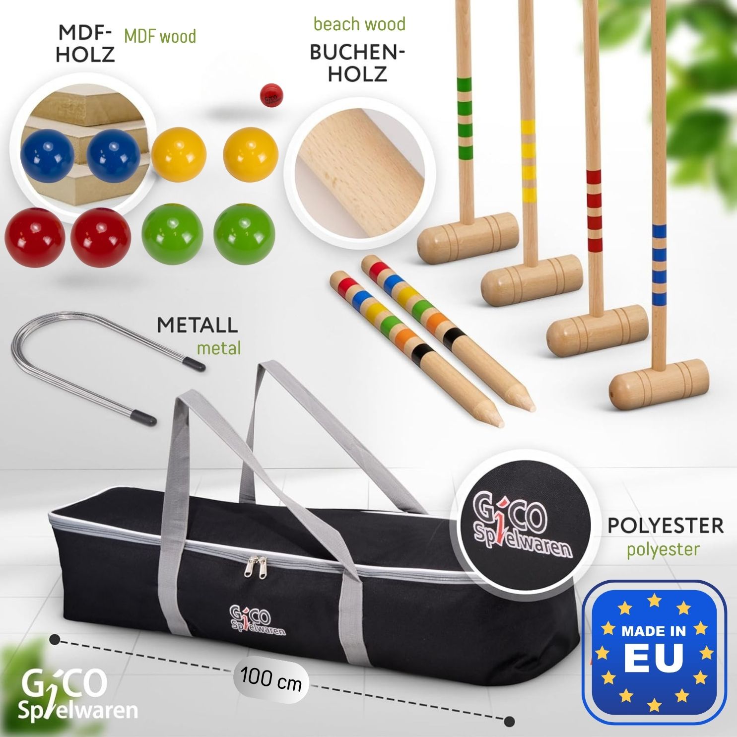 GICO KROBOC XL - 2 Spiele in 1 - Krocketspiel und Boccia Spiel im Set - 3109