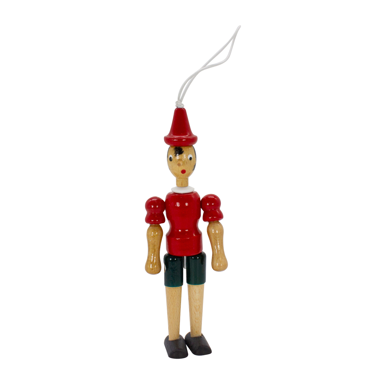 Pinocchio Figur aus Holz mit Gummiband, Länge 15 cm + 6,5 cm Gummiband 9010
