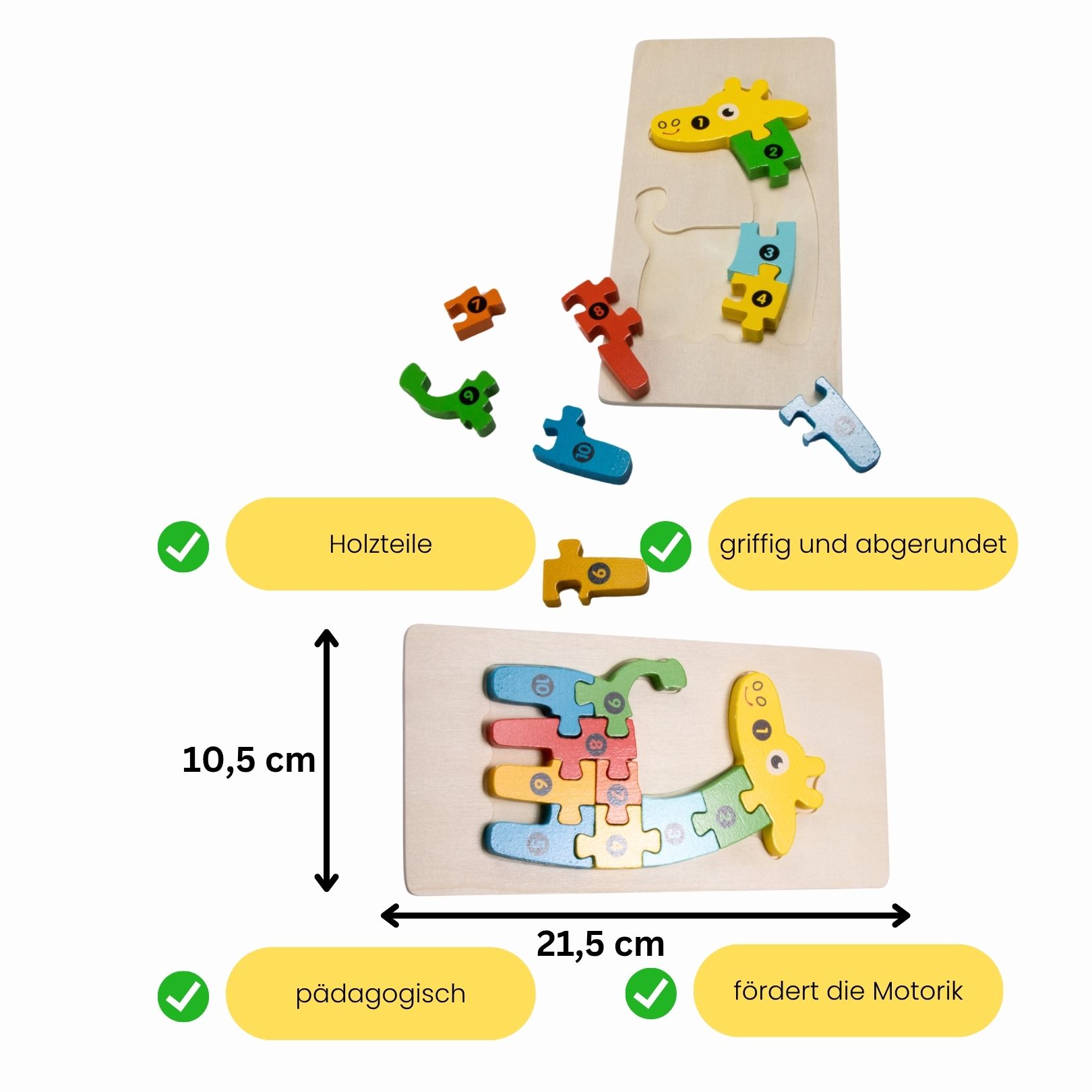 Holzpuzzle Giraffe mit Zahlen von 1 bis 10- 3914