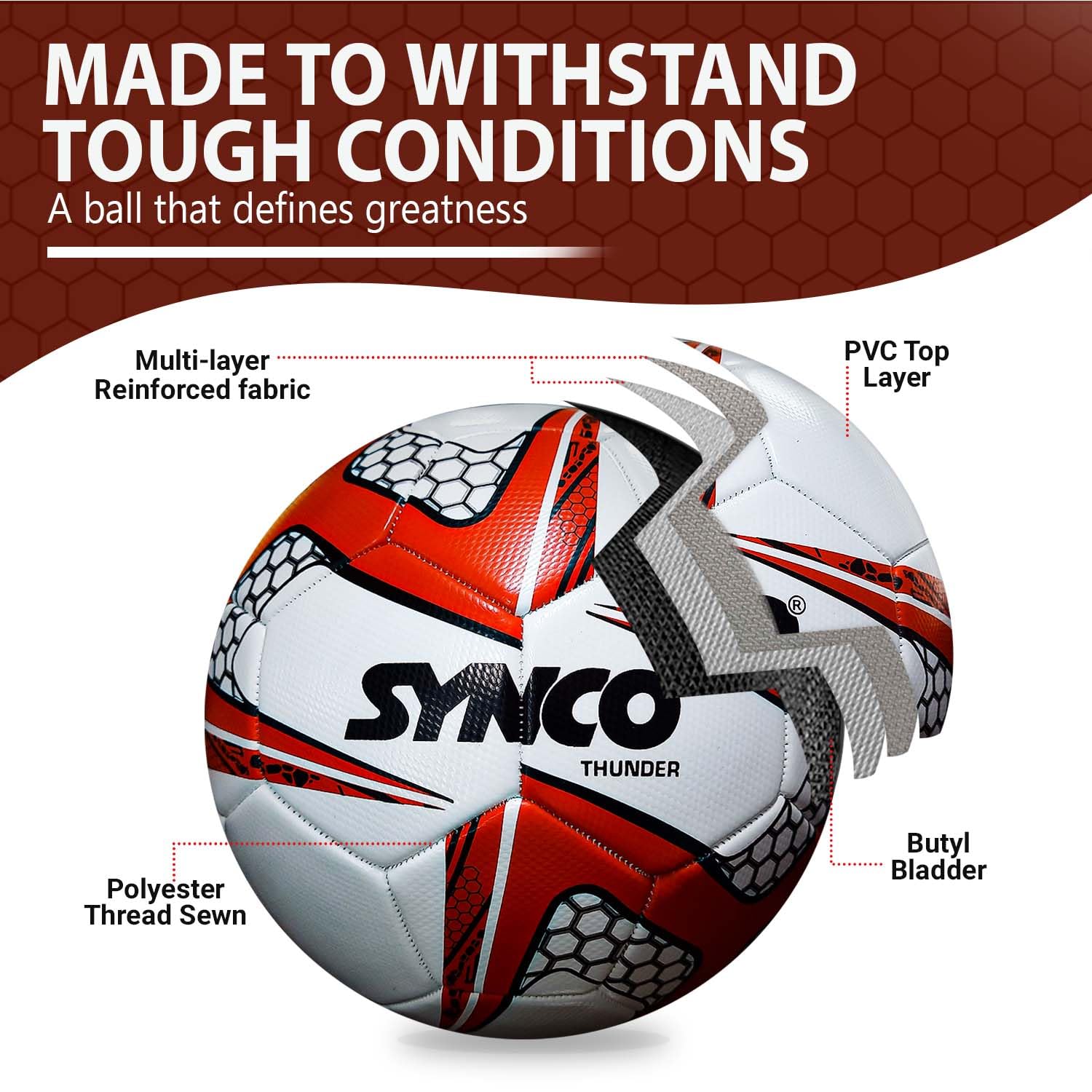 Synco Thunder Fußball – Größe 5  vernäht 32 Panel Ball 1008