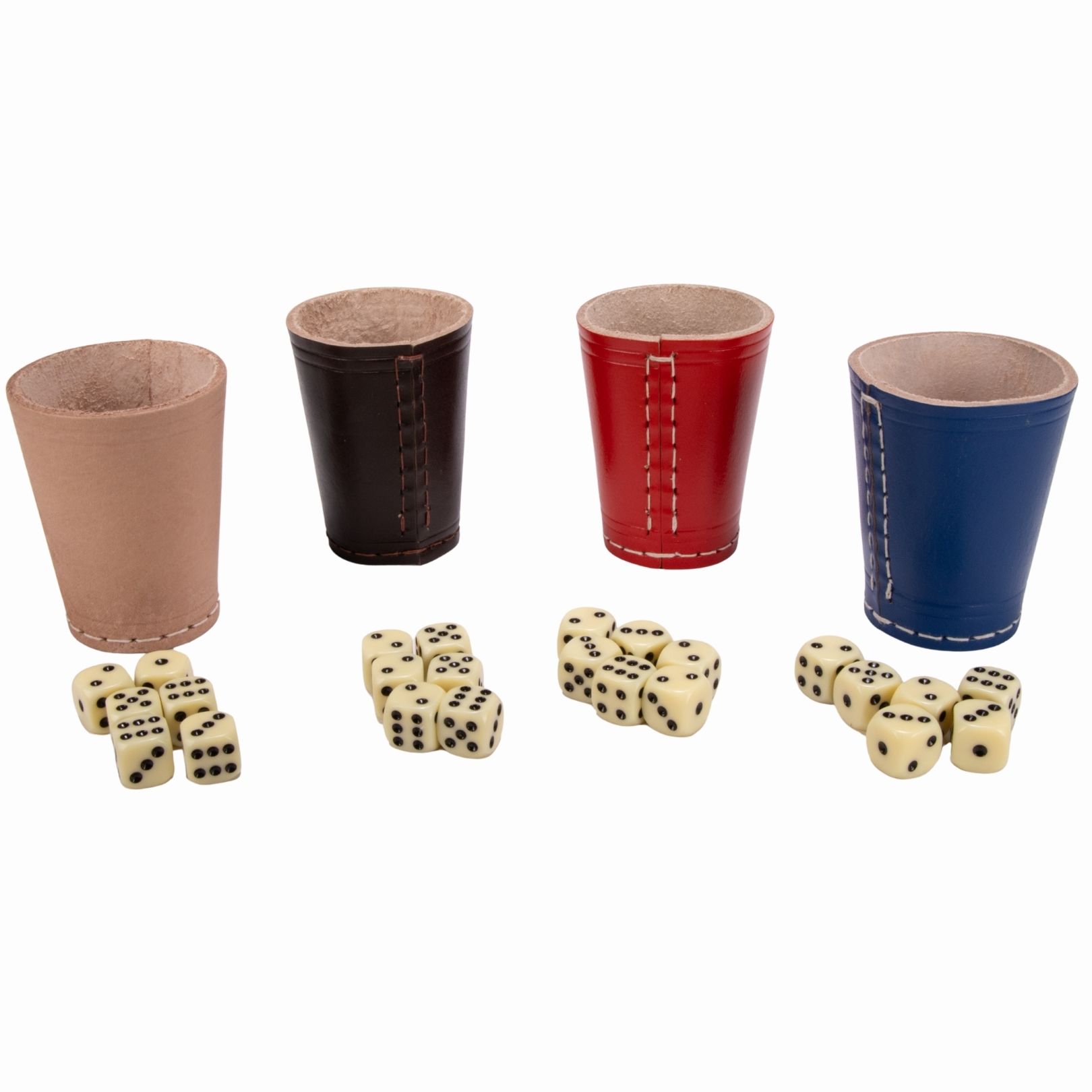 GICO 4 Stück Würfelbecher (echt Leder) bunt (9 cm) mit 6 Würfeln -  5908