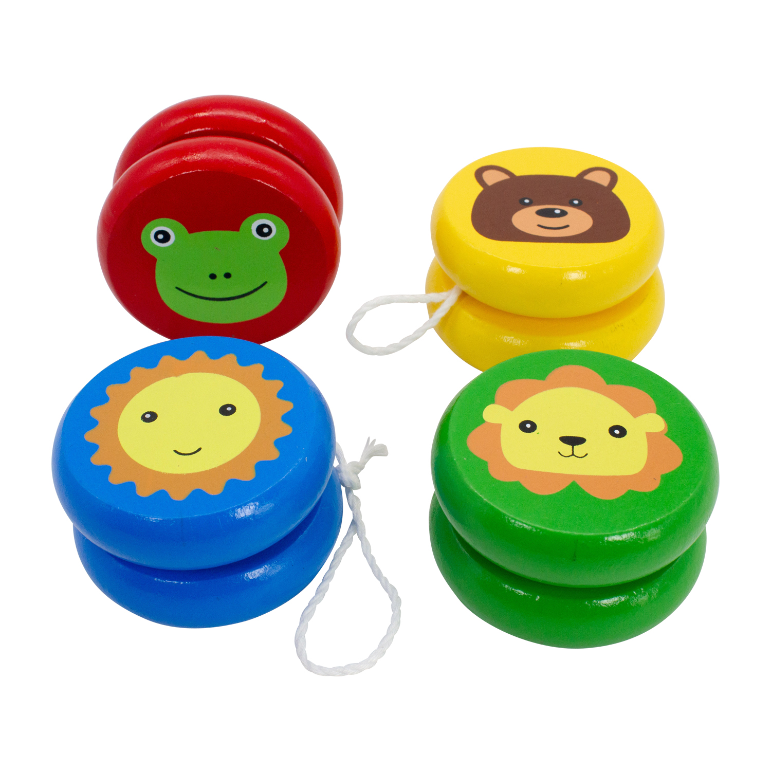 JoJo Set mit 4 verschiedenen Jojos aus Holz mit lustigen Tiermotiven - Mitgebsel Kindergeburtsag - 6477