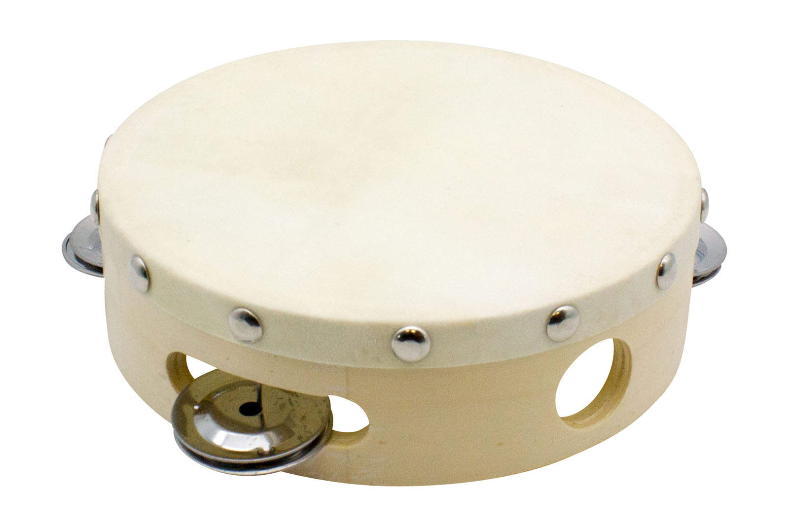 Tamburin Handtrommel Musikinstrument für Kinder D: 15 cm aus Holz mit 4 Schellen - 3832