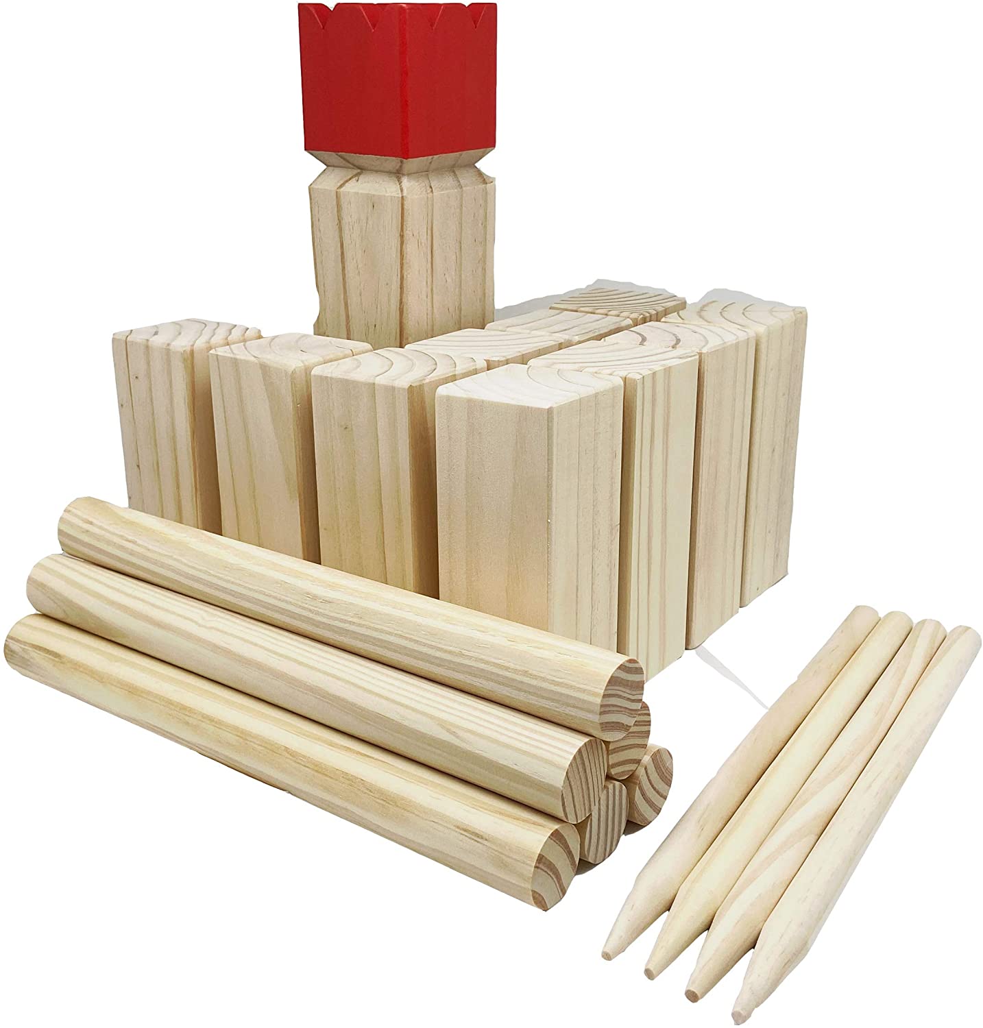 GICO Wikingerspiel XXL - Kubb Spiel Set, König 30 x 7 x 7 - Der Outdoor Spielspaß in Top Qualität aus Massivholz mit Transporttasche - 3263
