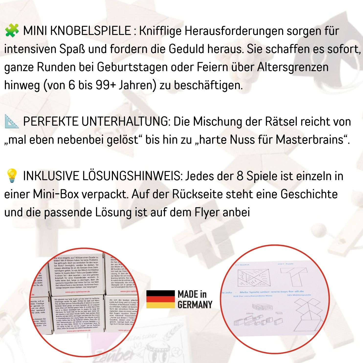 GICO Knobelspiel Klassiker Set 2 - 8 Geduldspiele in Geschenkverpackung - 2181