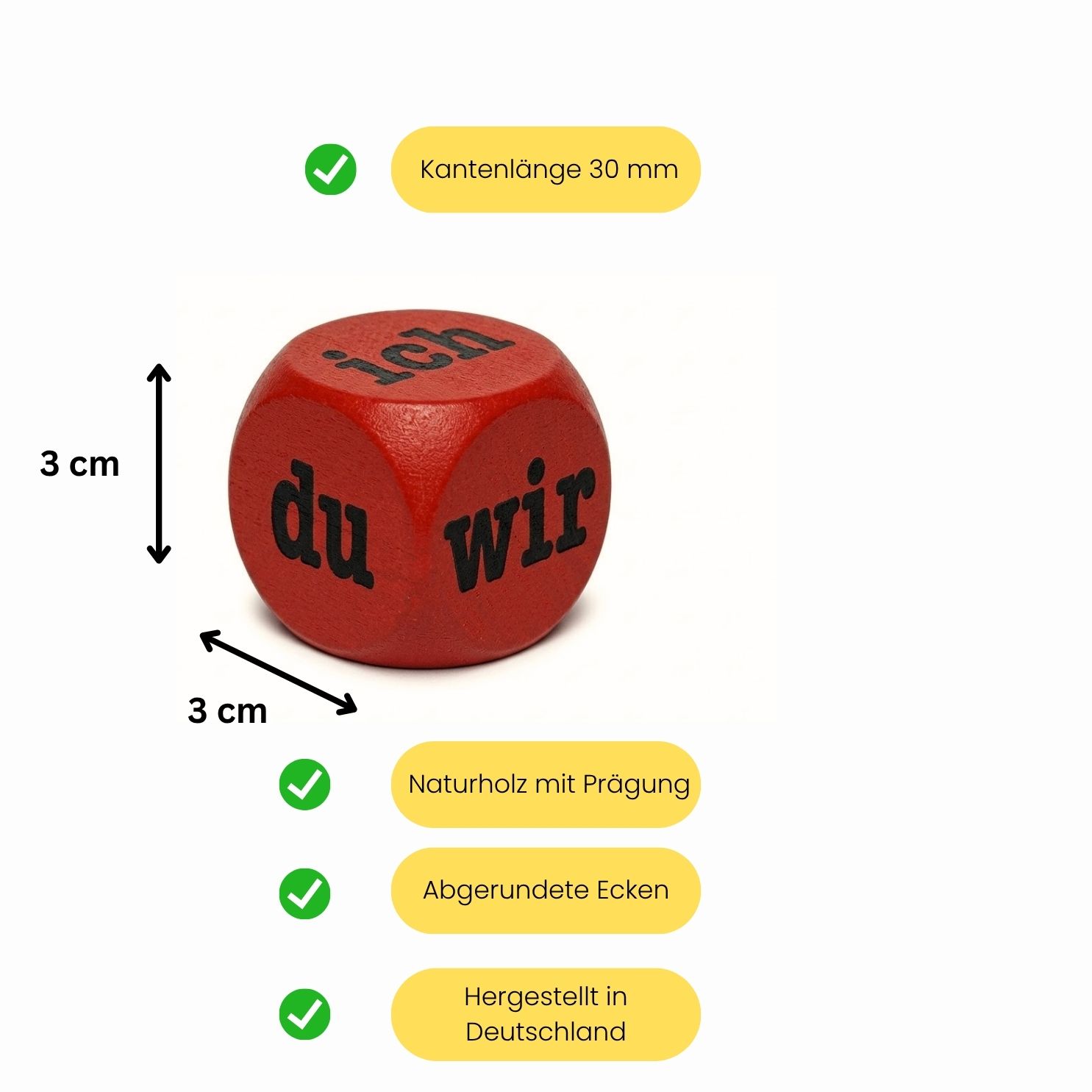 Ich Du Wir Lesewürfel Rot 30 mm – Kommunikationswürfel aus Holz- 1 Stück -4132