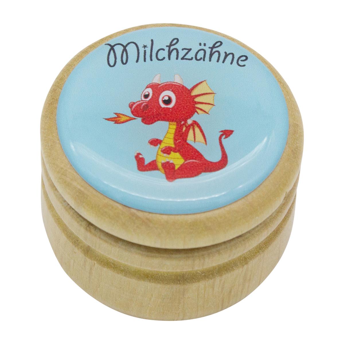 Milchzahndose Drache Zahndose Milchzähne Bilderdose aus Holz mit Drehverschluss 44 mm ( Drache ) - 7027