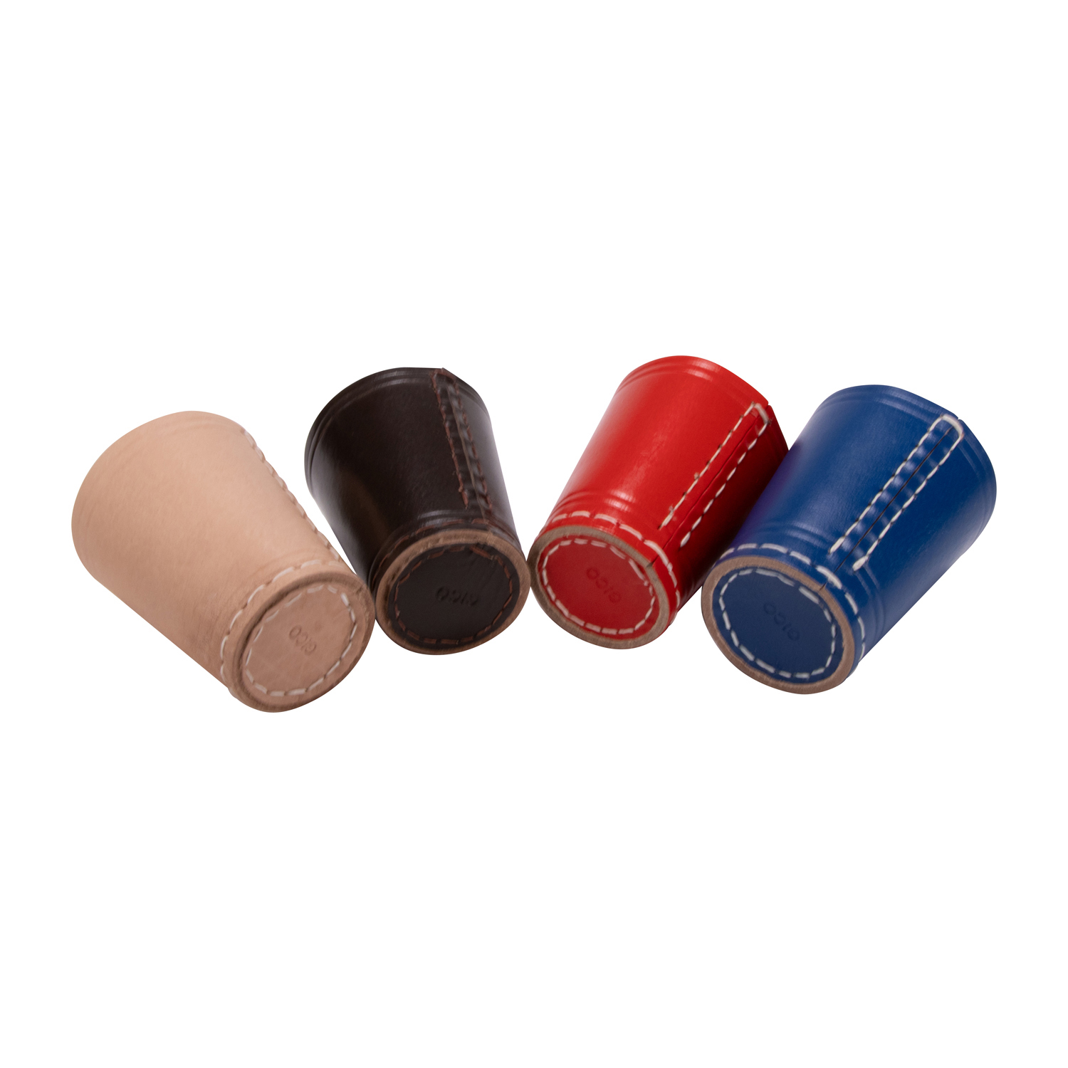 GICO 4 Stück Würfelbecher (echt Leder) bunt (9 cm) mit 6 Würfeln -  5008