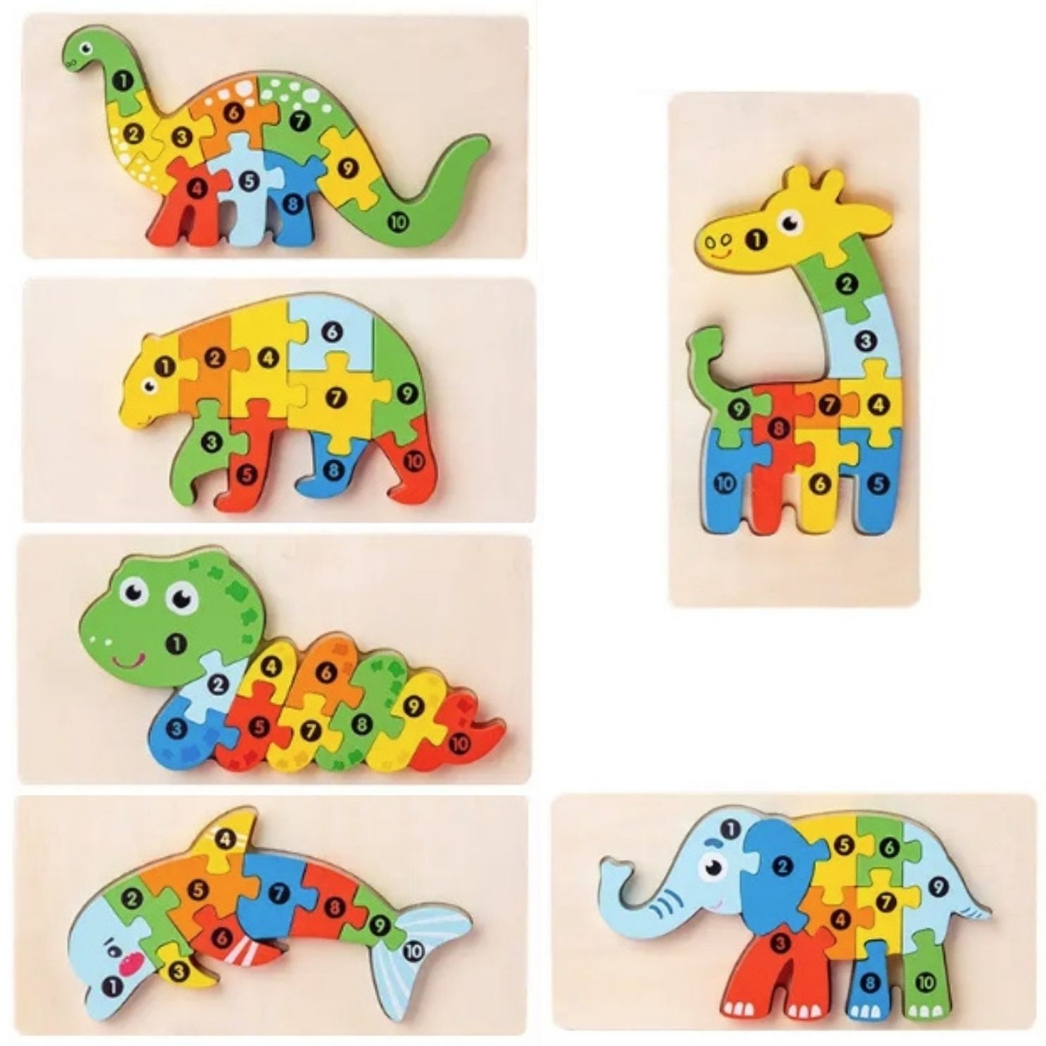 Kinder Holzpuzzle Set  mit Tiermotiven aus Holz für Jungen und Mädchen- 3916