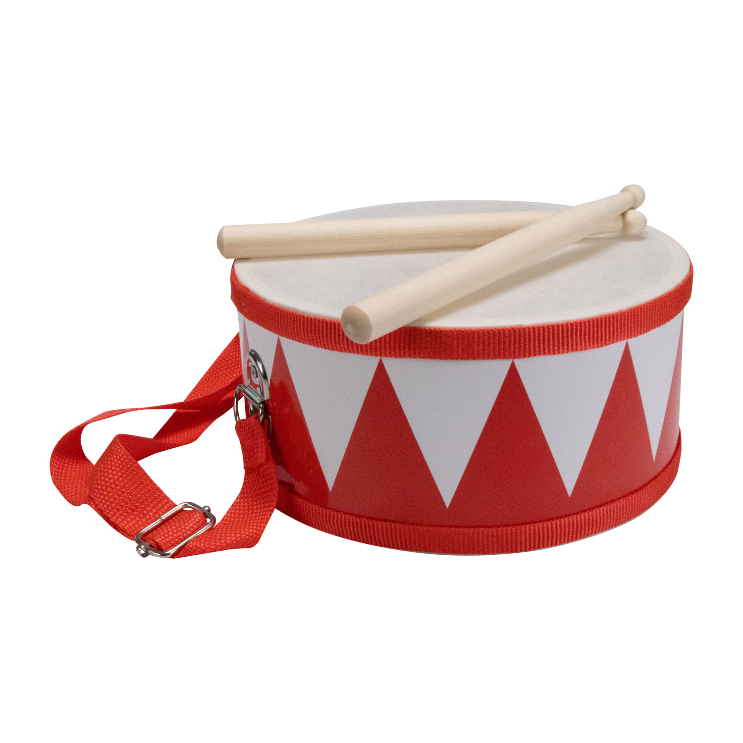 Trommel für Kinder rot-weiss  Kindertrommel aus Holz mit Trageriemen und Sticks D: 20 cm- 3845r