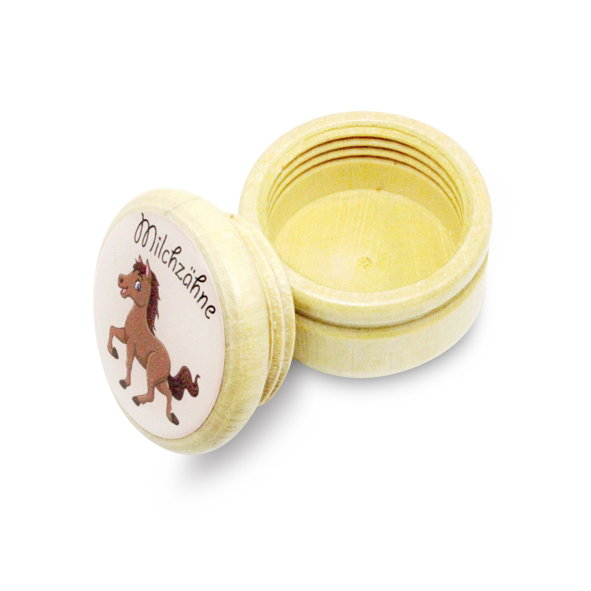 Milchzahndose Pferd Zahndose Milchzähne Bilderdose aus Holz mit Drehverschluss 44 mm ( Pferd ) - 7013